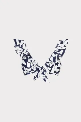 Cool-Shade Travel Must-Have Italian Graphic Brushstroke Ruffle Bikini Top