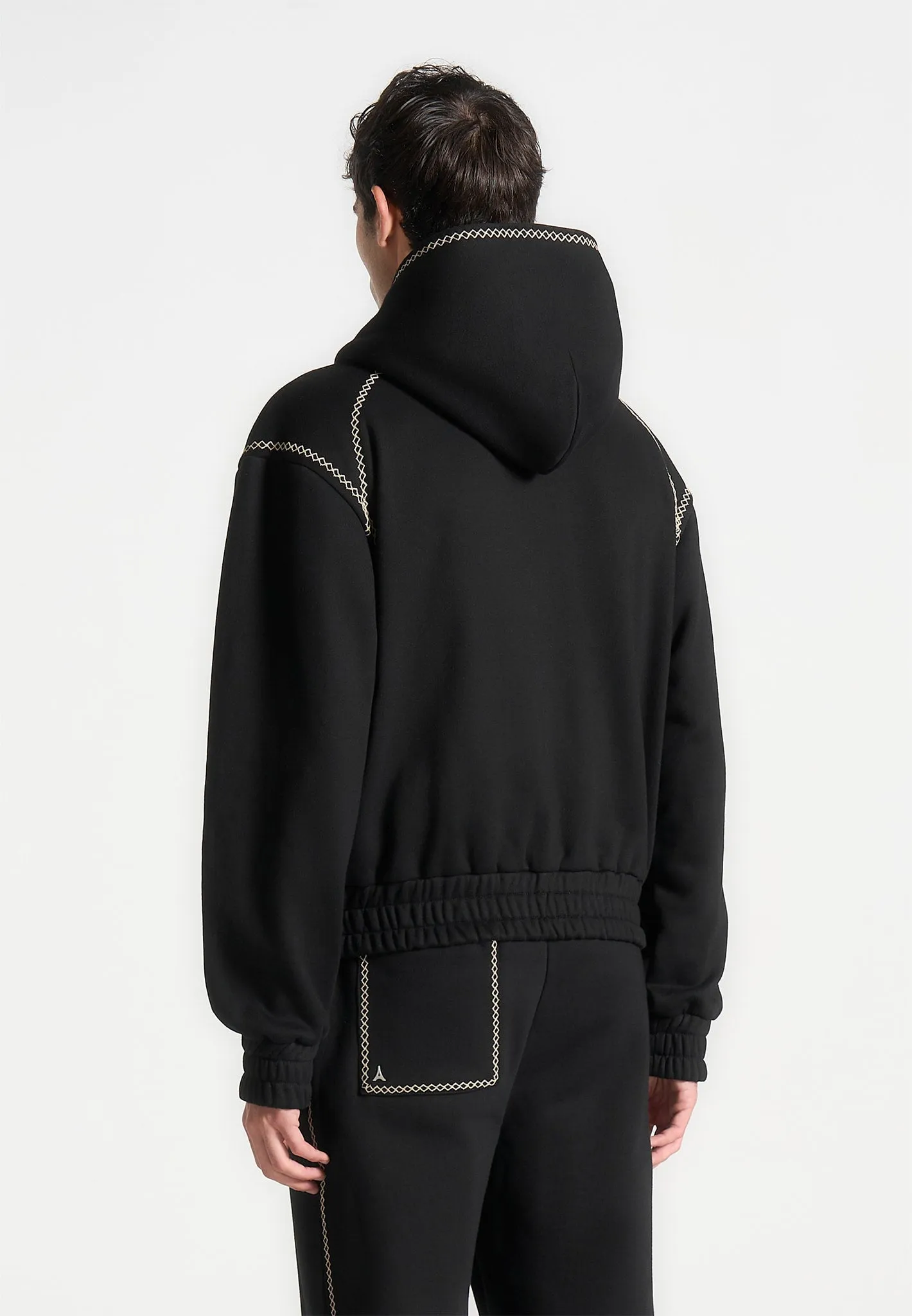 Ivan - Whipstitch Raglan Effect Zip Hoodie - Black Tailored Seams