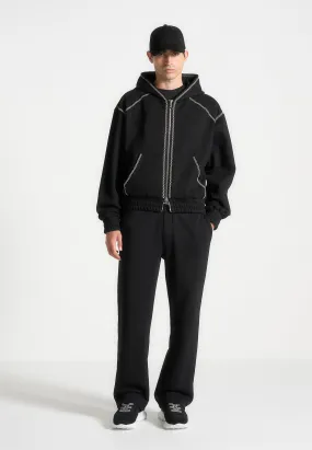 Flatlock Stitching Technique Ivan - Whipstitch Raglan Effect Zip Hoodie - Black