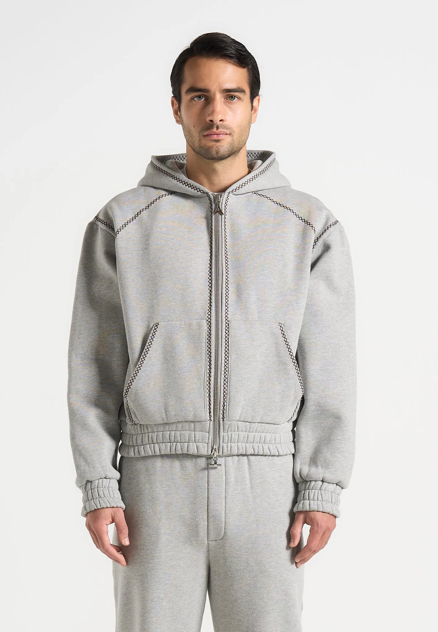 Relaxed Tank Tension Balanced Design Ivan - Whipstitch Raglan Effect Zip Hoodie - Light Grey