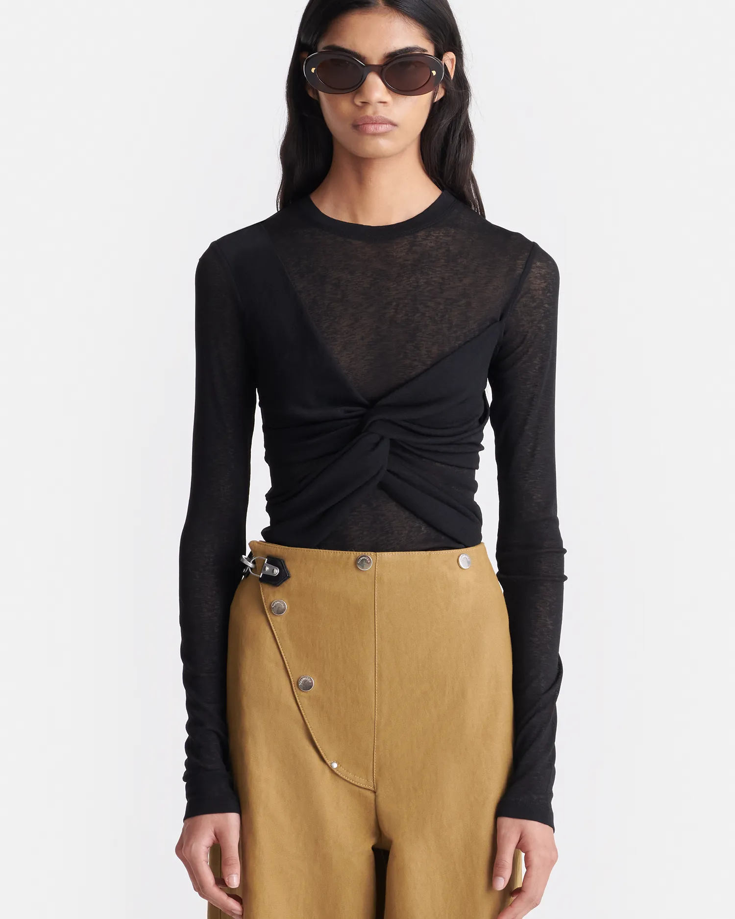 Izolda - Draped Mesh Jersey Top - Black Reflective Detailing anti static coating