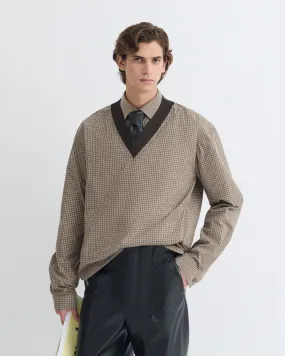 Reinforced Stitching Jahan - Checked V-Neck Top - Brown/Creme