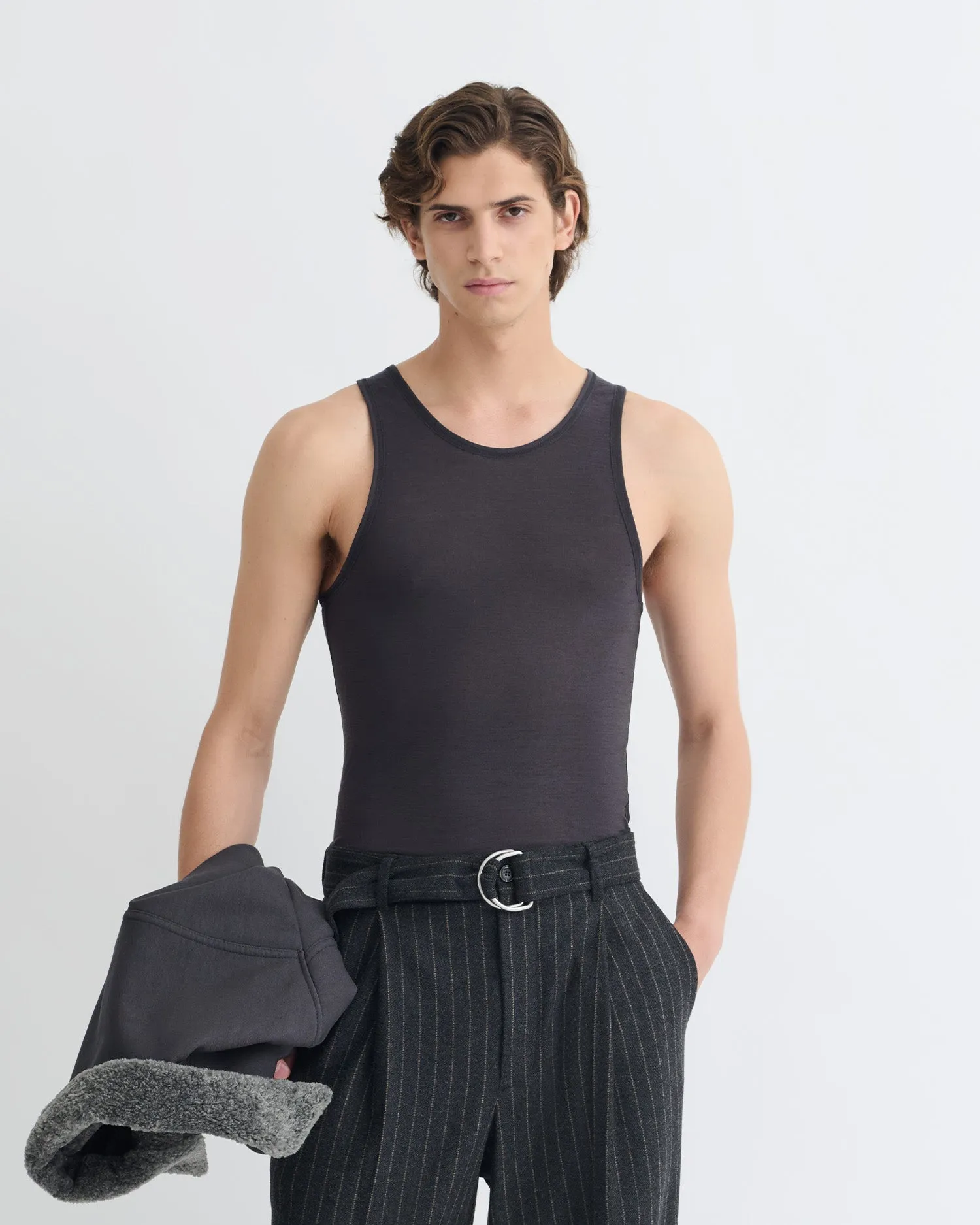 Quick Dry Tech Multi Pocket Configuration Jahi - Melange Wool Jersey Tank Top - Grey Melange