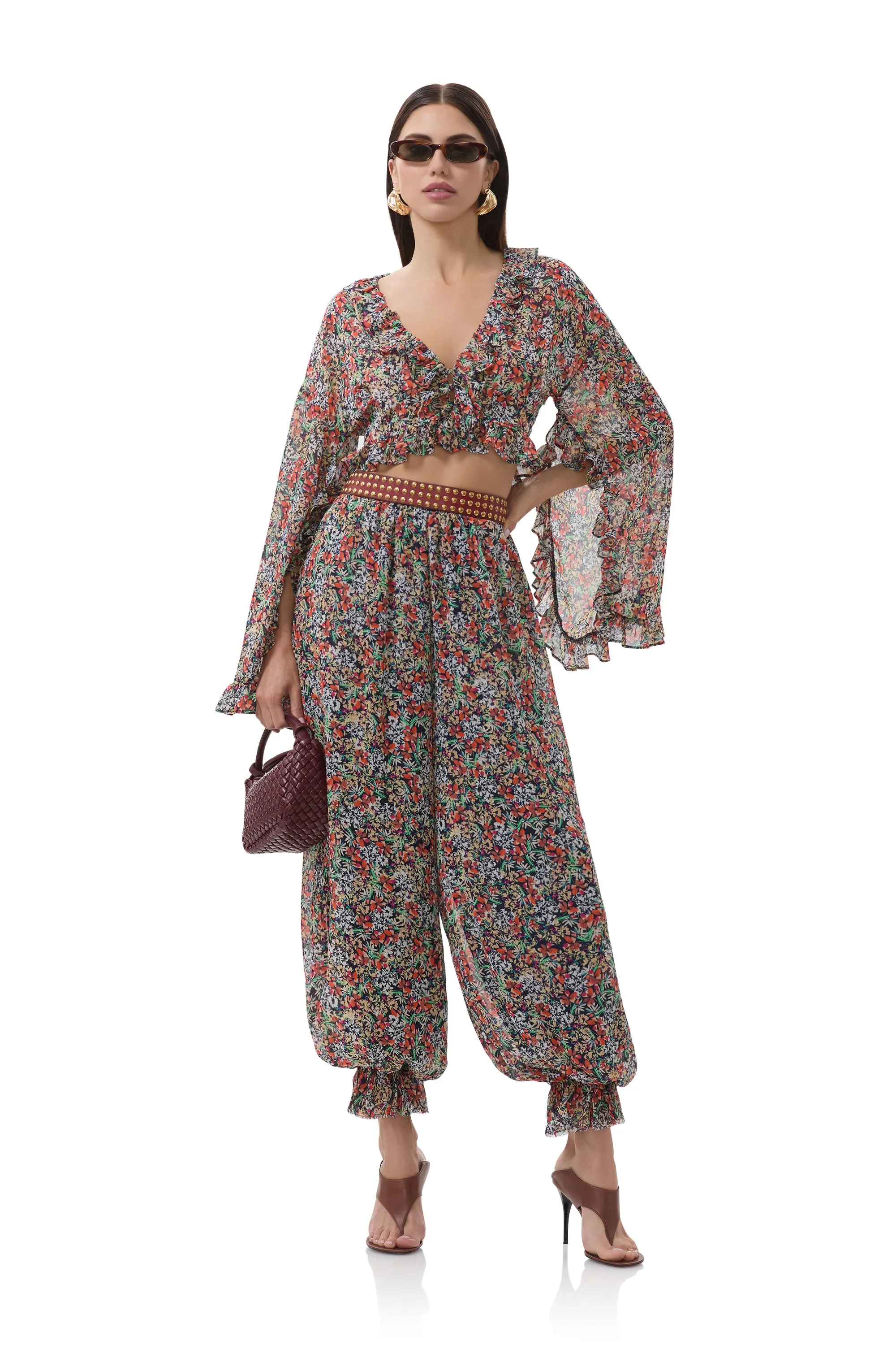 Trendy Style Form Fitting James Pant - Navy Ditsy