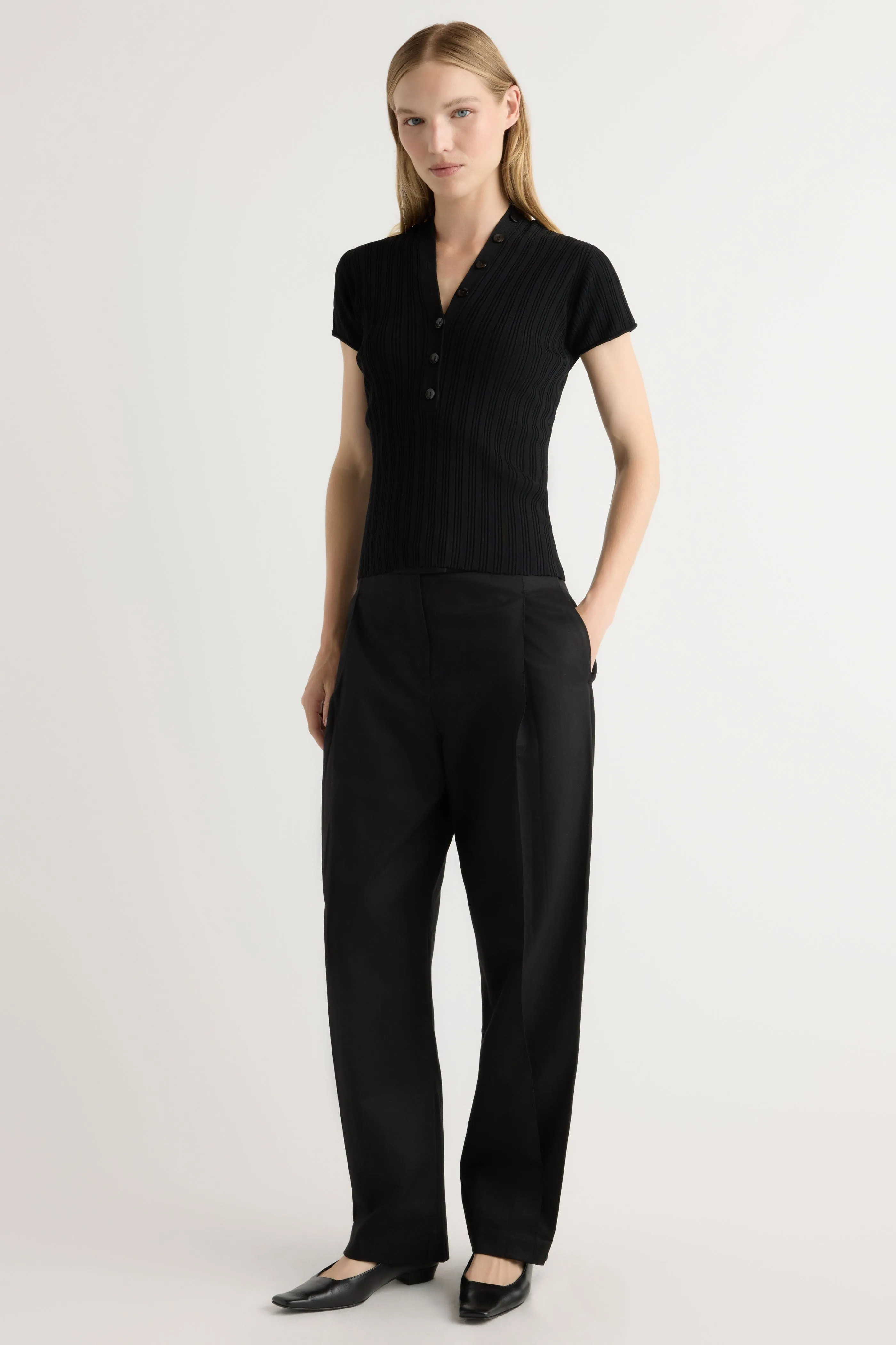 Jeni Button V-Neck Sweater Top Turtleneck Cozy Knit Touch