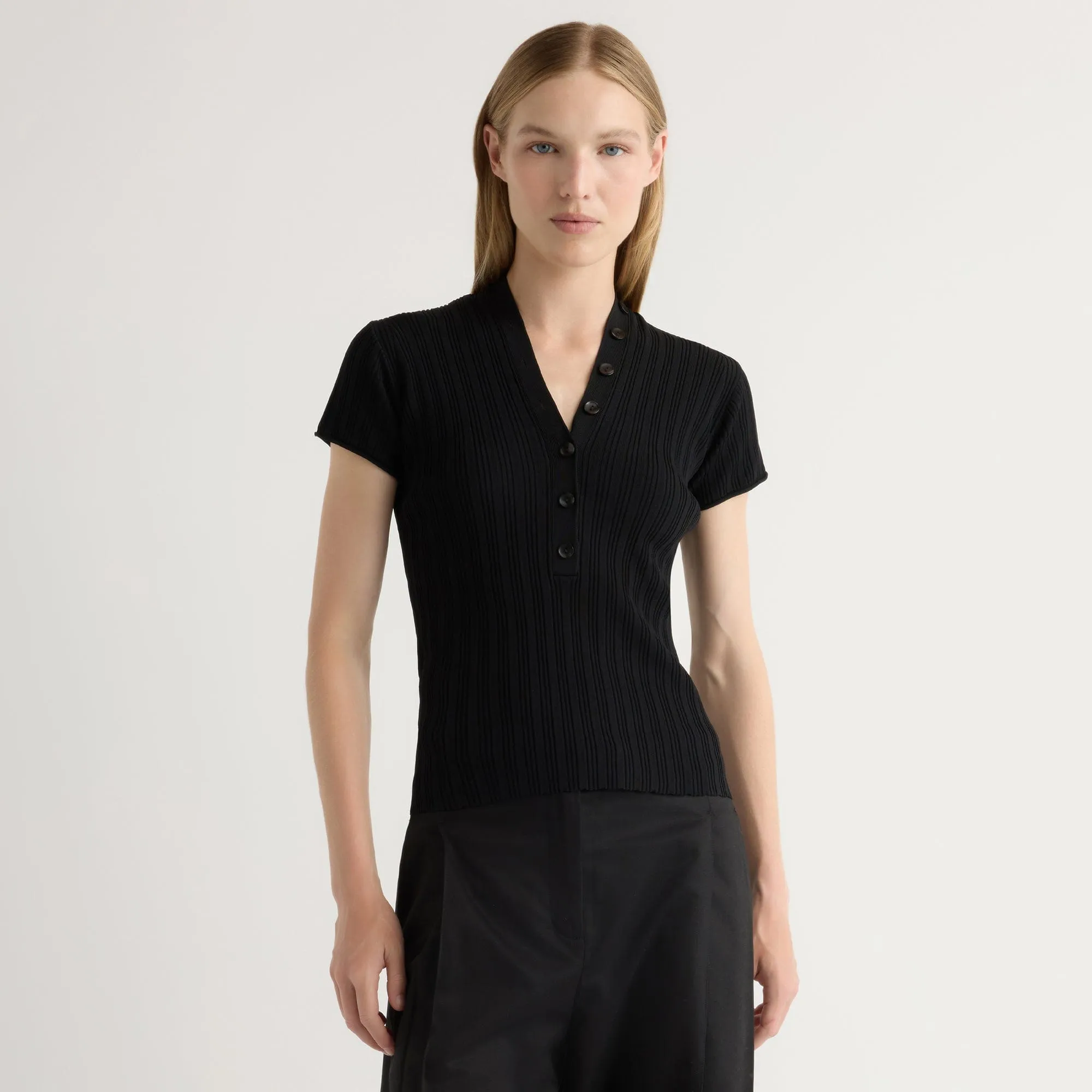 Jeni Button V-Neck Sweater Top Simple Warmth