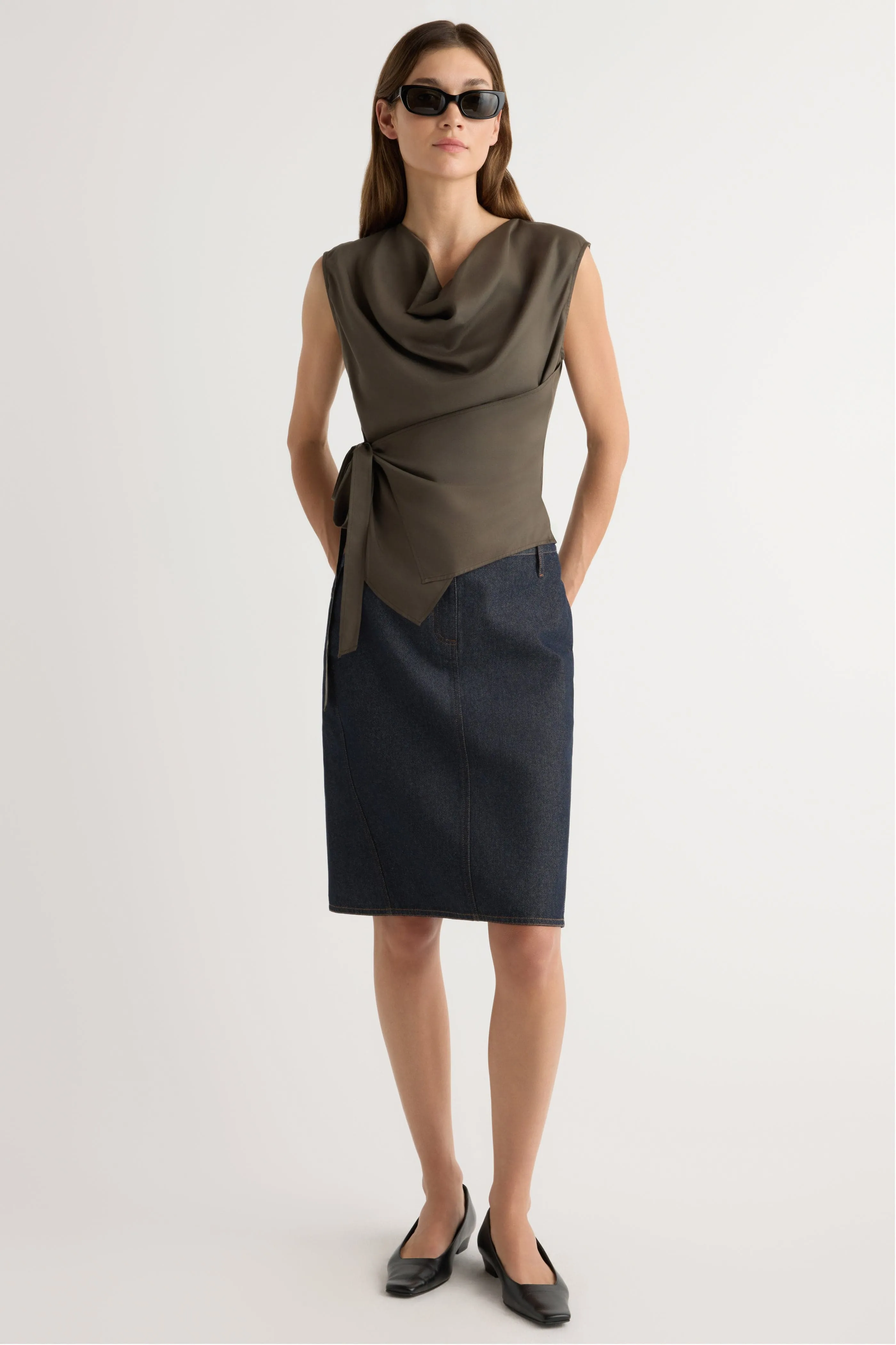 Ankle length Reinforced Pockets Johanna Knee-Length Denim Skirt