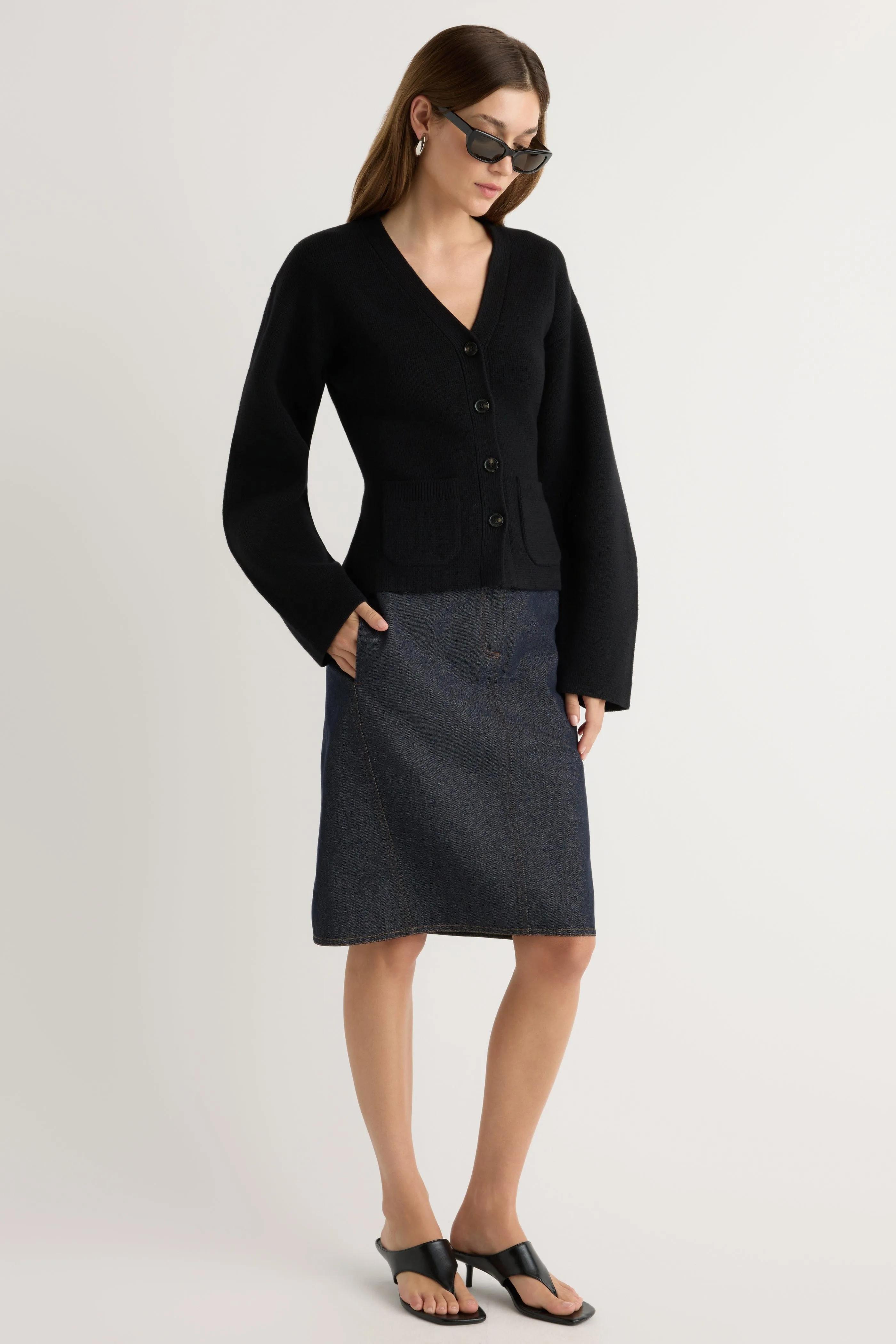 Clean Finish Simple Styling Johanna Knee-Length Denim Skirt