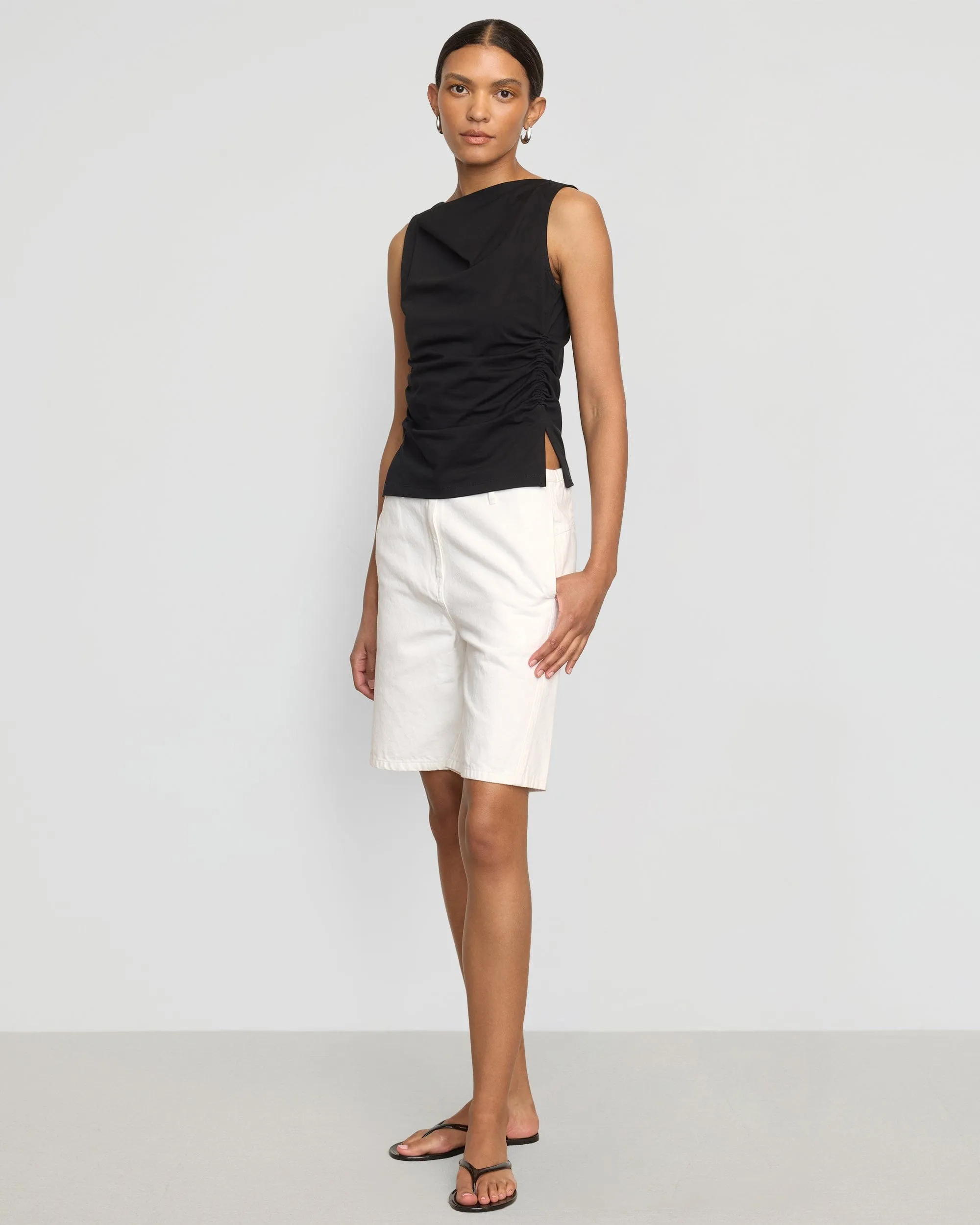 Versatile Shirt HiddenZipper Josie Shirred-Side Cowl-Neck Tee