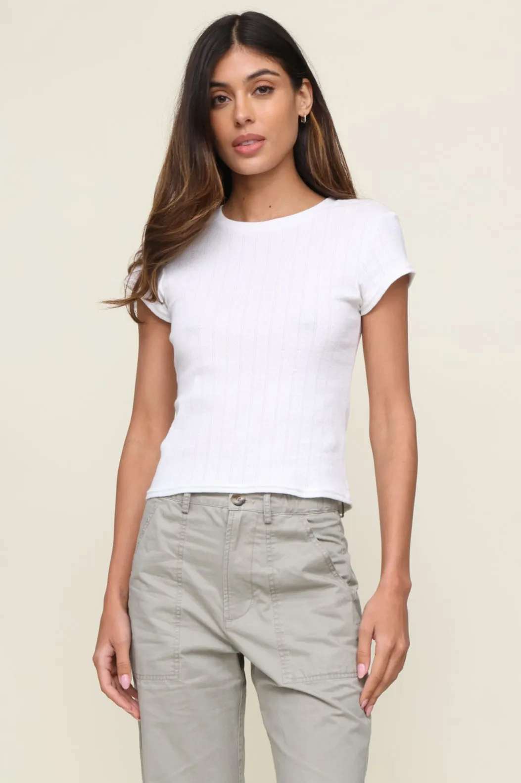 Jude Stripe Pointelle Baby Tee Mesh Lining