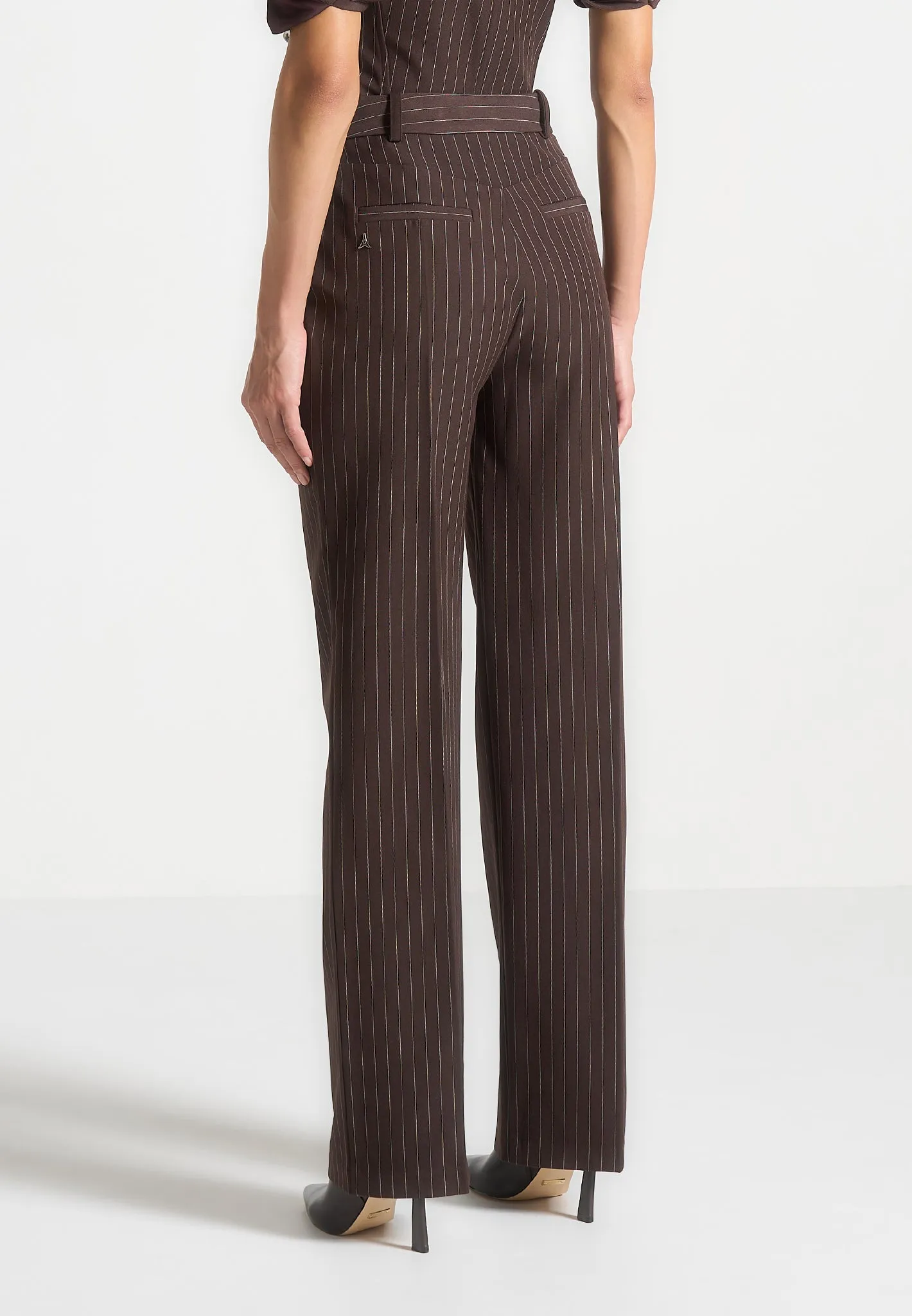 Julie - Pinstripe Twin Pleat Tailored Trousers - Brown Business Wear