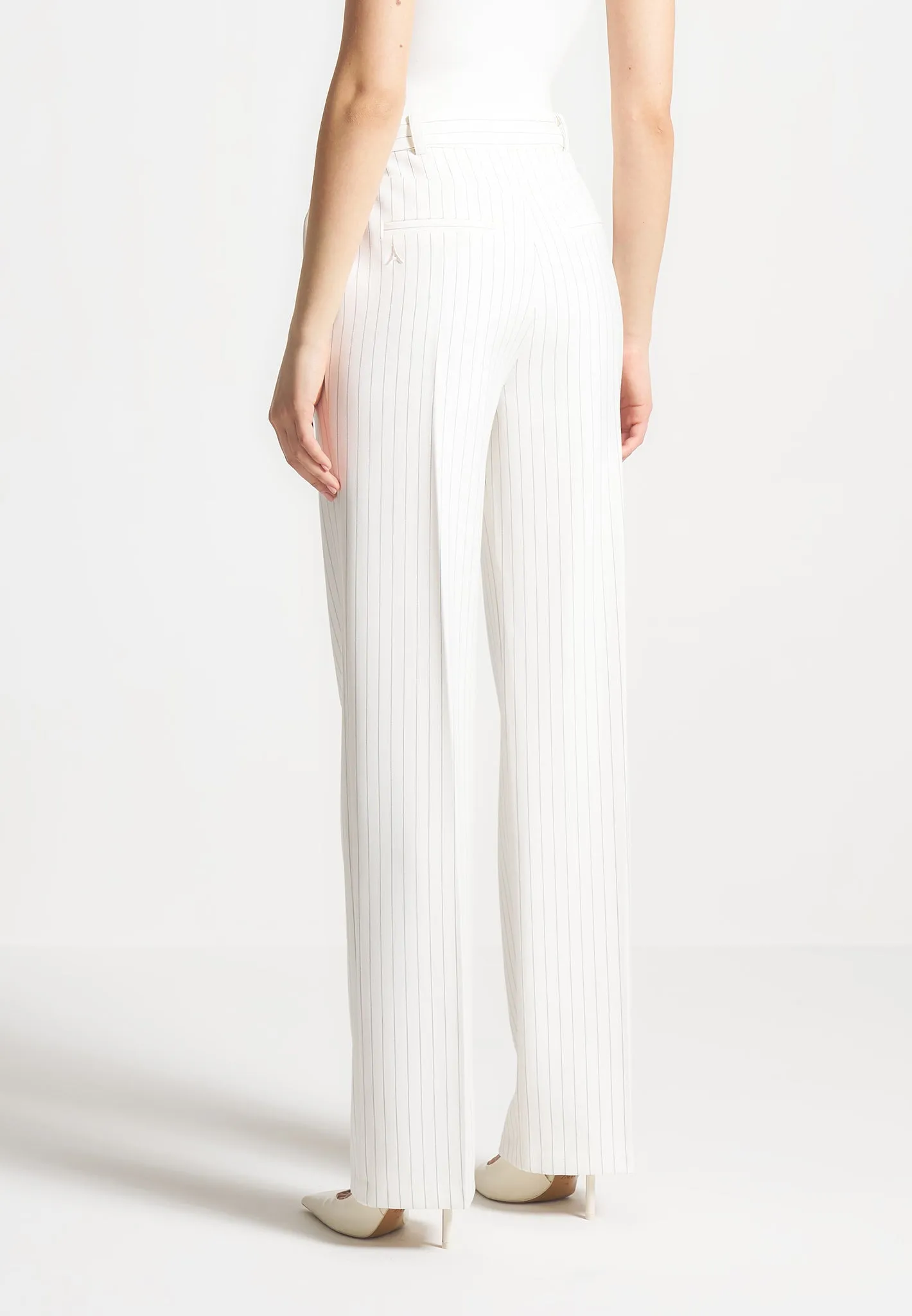 Julie - Pinstripe Twin Pleat Tailored Trousers - White Stylish Office Look