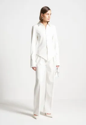 Julie - Pinstripe Twin Pleat Tailored Trousers - White Crisp Fit Modern Look