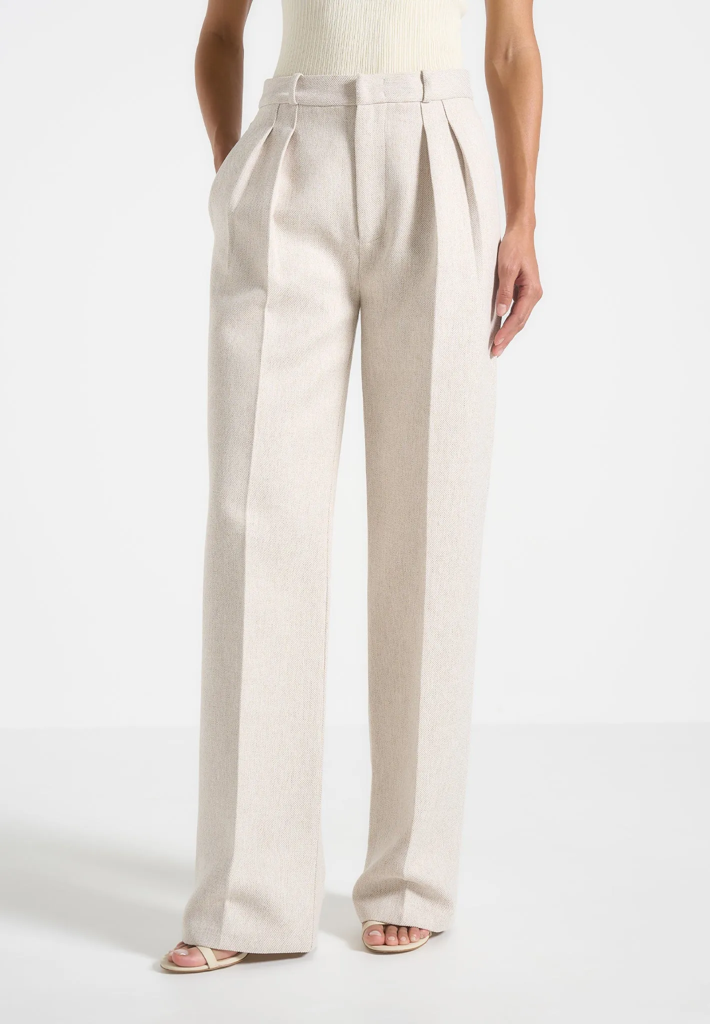 Julie - Tailored Twin Pleat Trousers - Light Beige Perfectly Refined Refined Look Wear