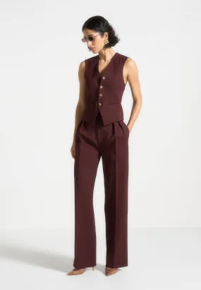 Perfectly Fitted Julie - Tailored Twin Pleat Trousers - Wine Red