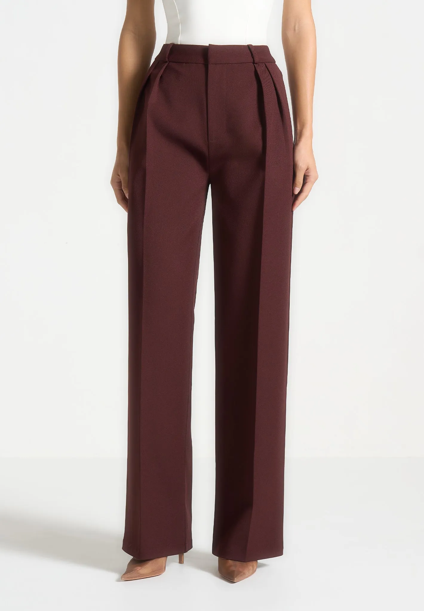 Sleek Wear Julie - Tailored Twin Pleat Trousers - Wine Red