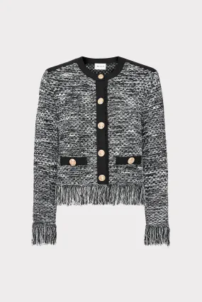 Kaia Textured Knit Cardigan Jacket Flatlock Stitching Technique CrewNeck