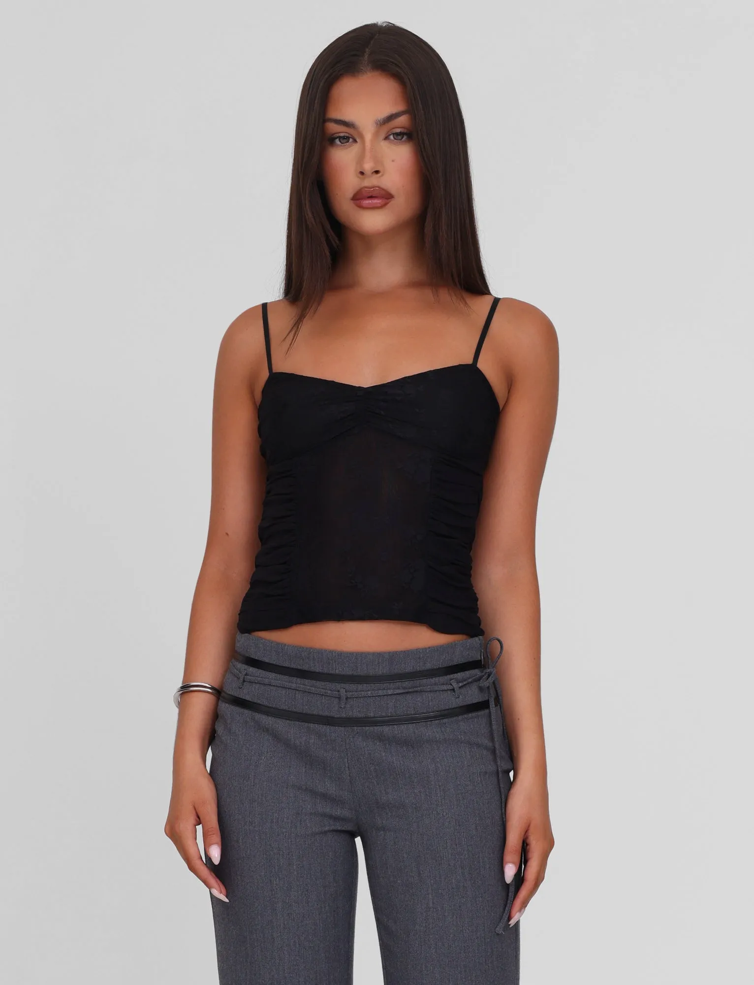 KALLIE TOP - BLACK Midweight Four Way Stretch VentedBack