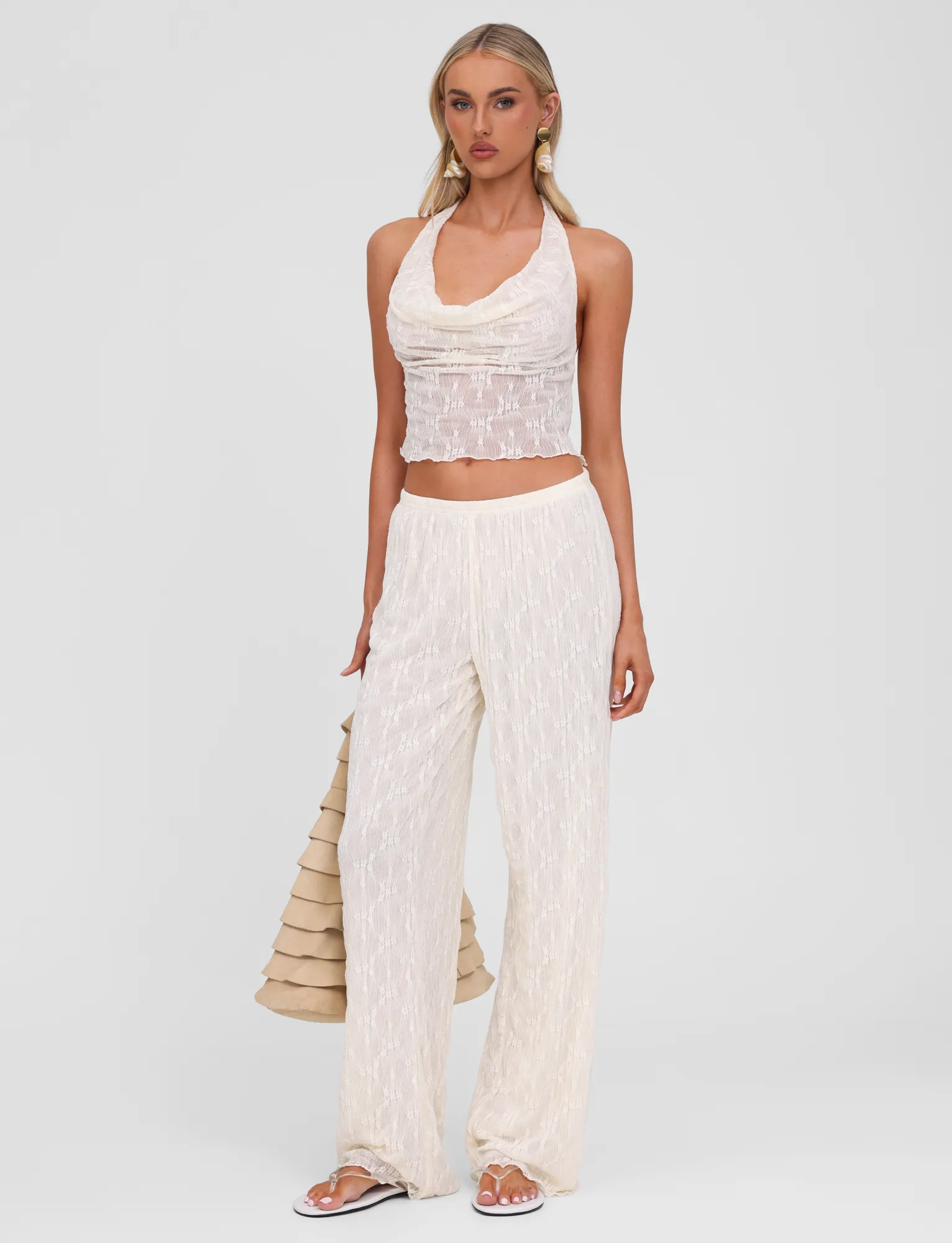 KATERINA PANT - IVORY LACE Erasable Logo Patch Slim Design