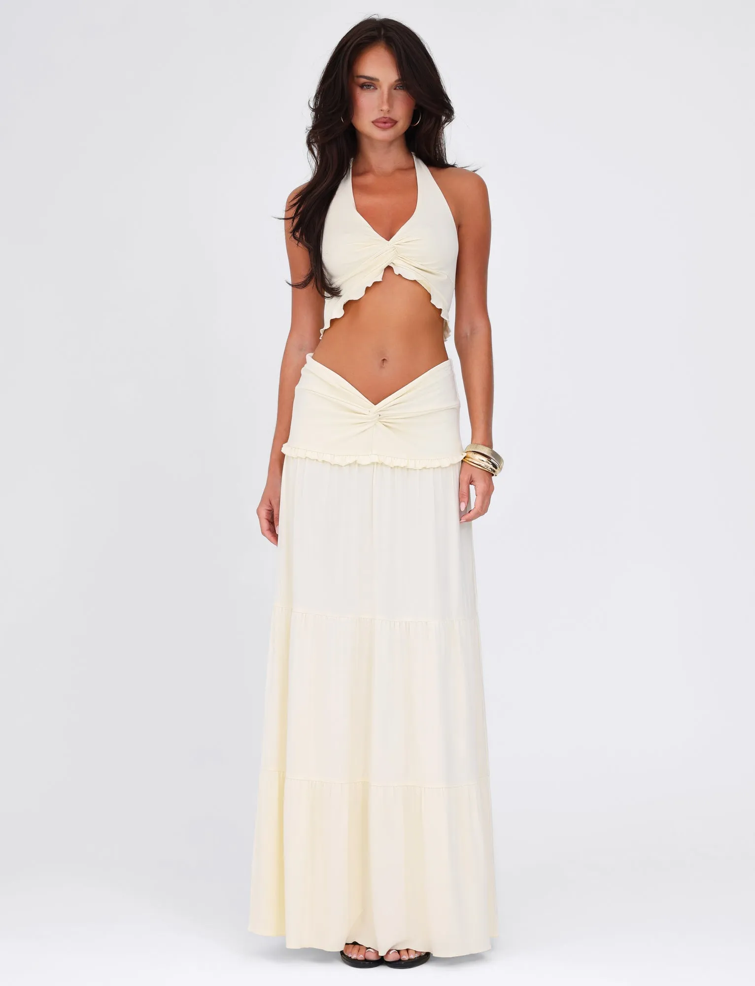 KATYA HALTER TOP - WHITE : CREAM Layered Panel Design