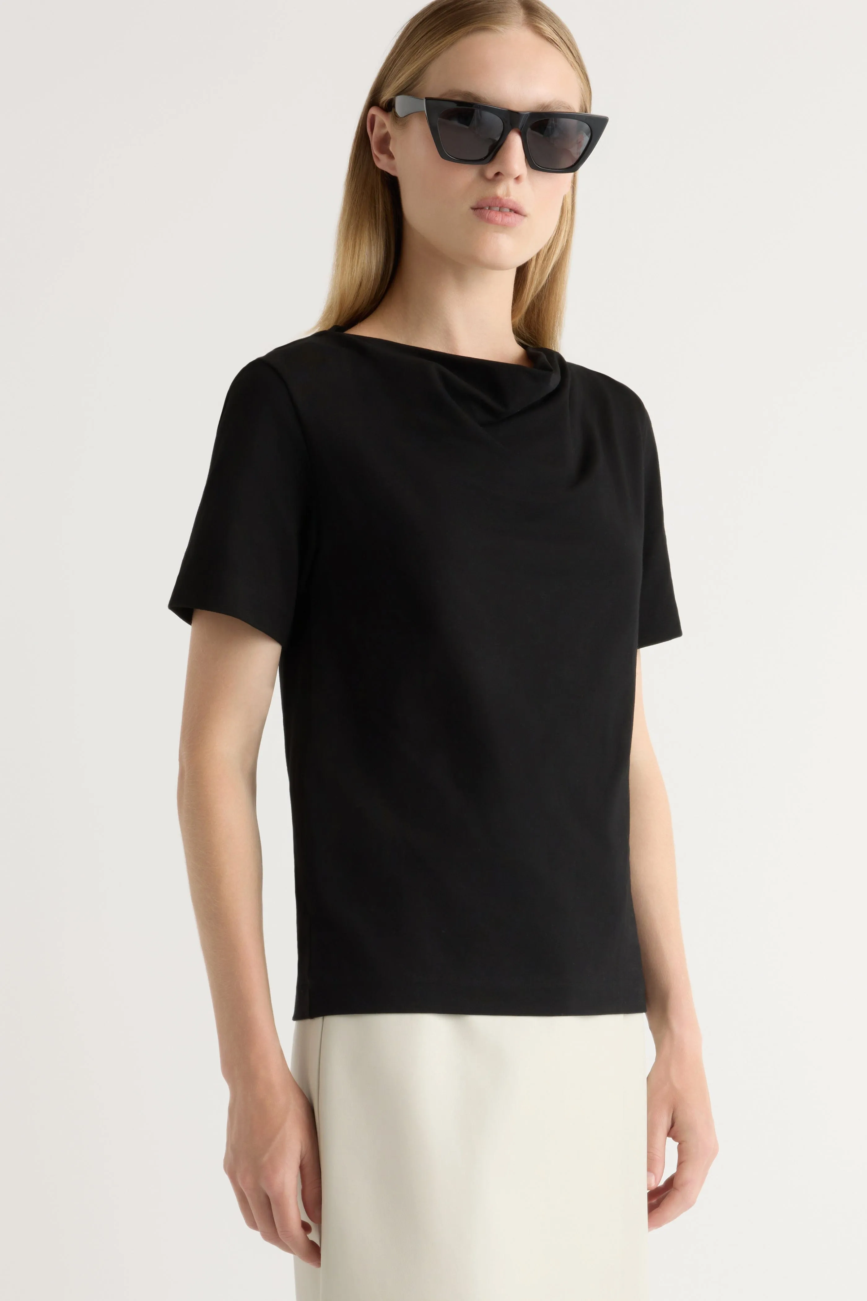 Tubular Body Construction Contrast Stitch Detail Kendra Organic Cotton Cowl-Neck Tee