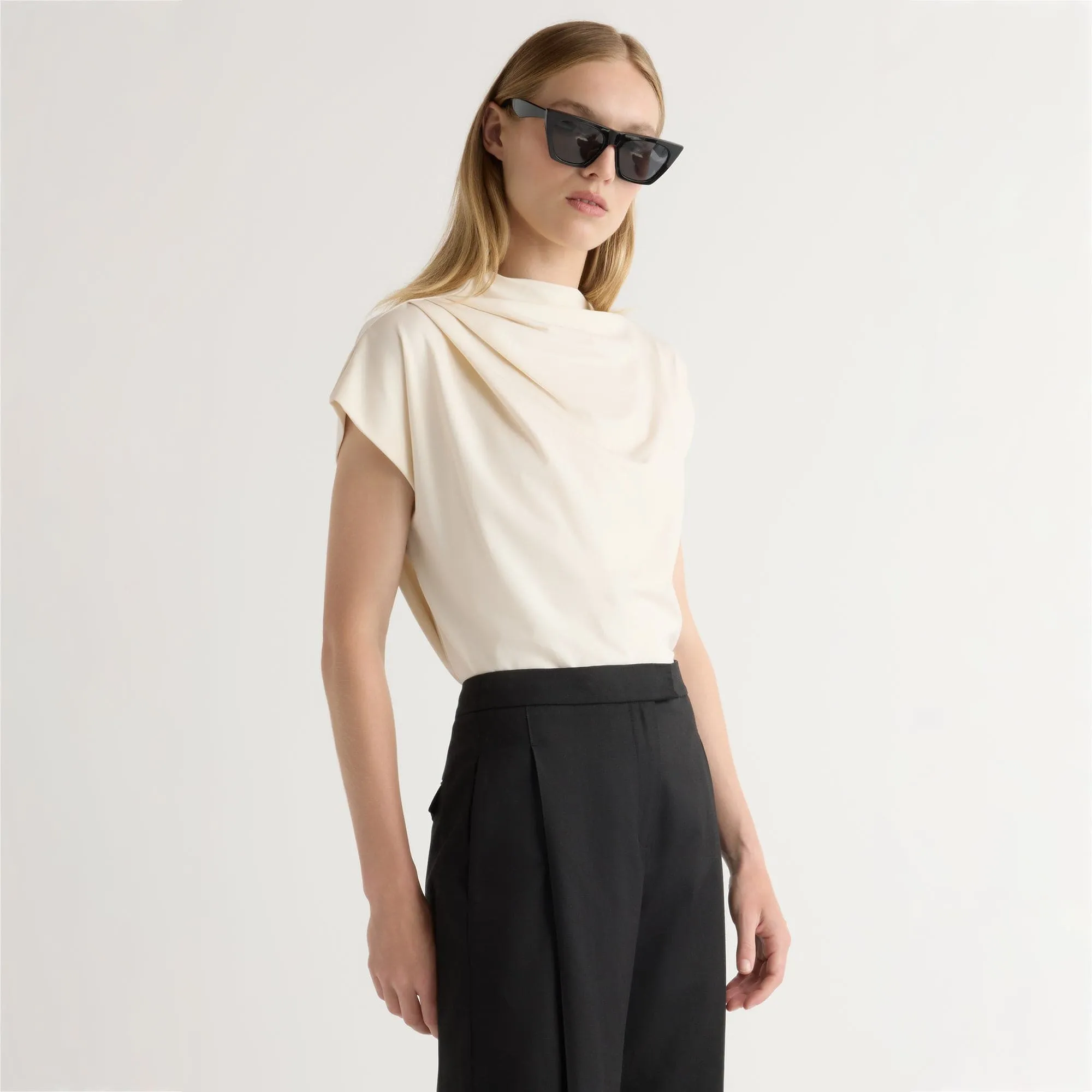 Kenny Asymmetric-Neck Tee FourWay Stretch Fabric Elegant Cut