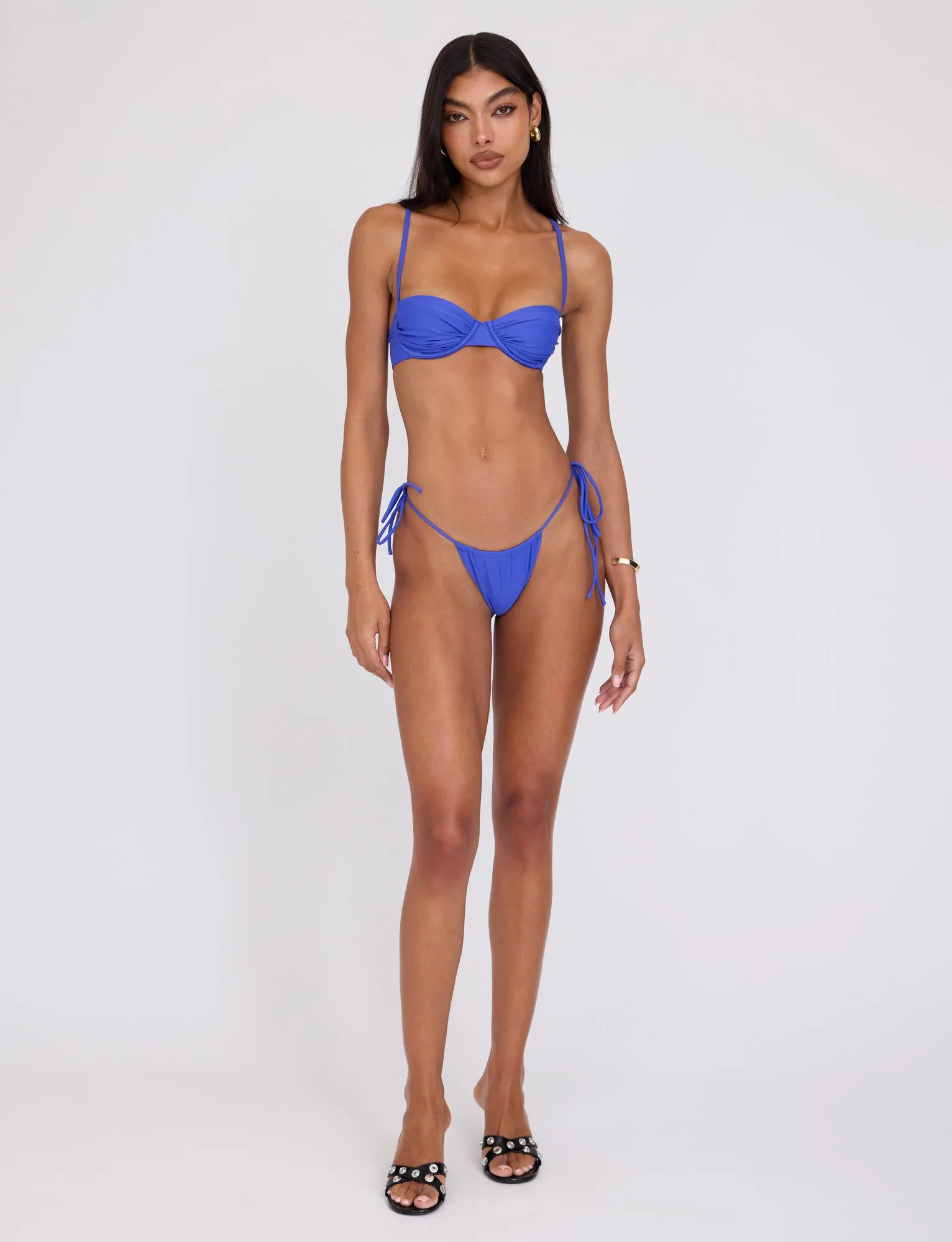 Built In Shelf Bra Anti Chafe Seams KHESSA BIKINI TOP - BLUE : COBALT