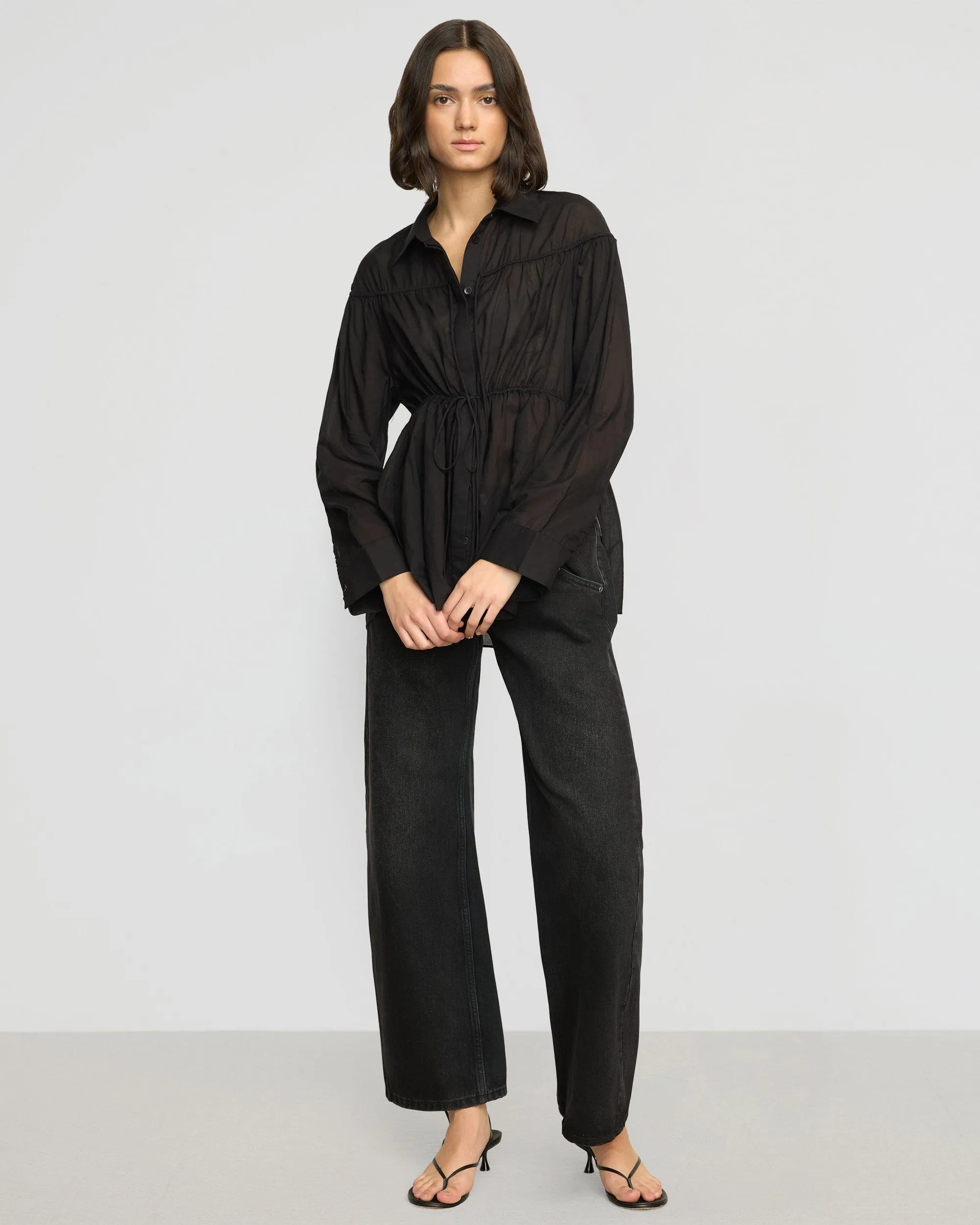 Kia Tie-Front Cotton-Silk Tunic Blouse Loose Blouse