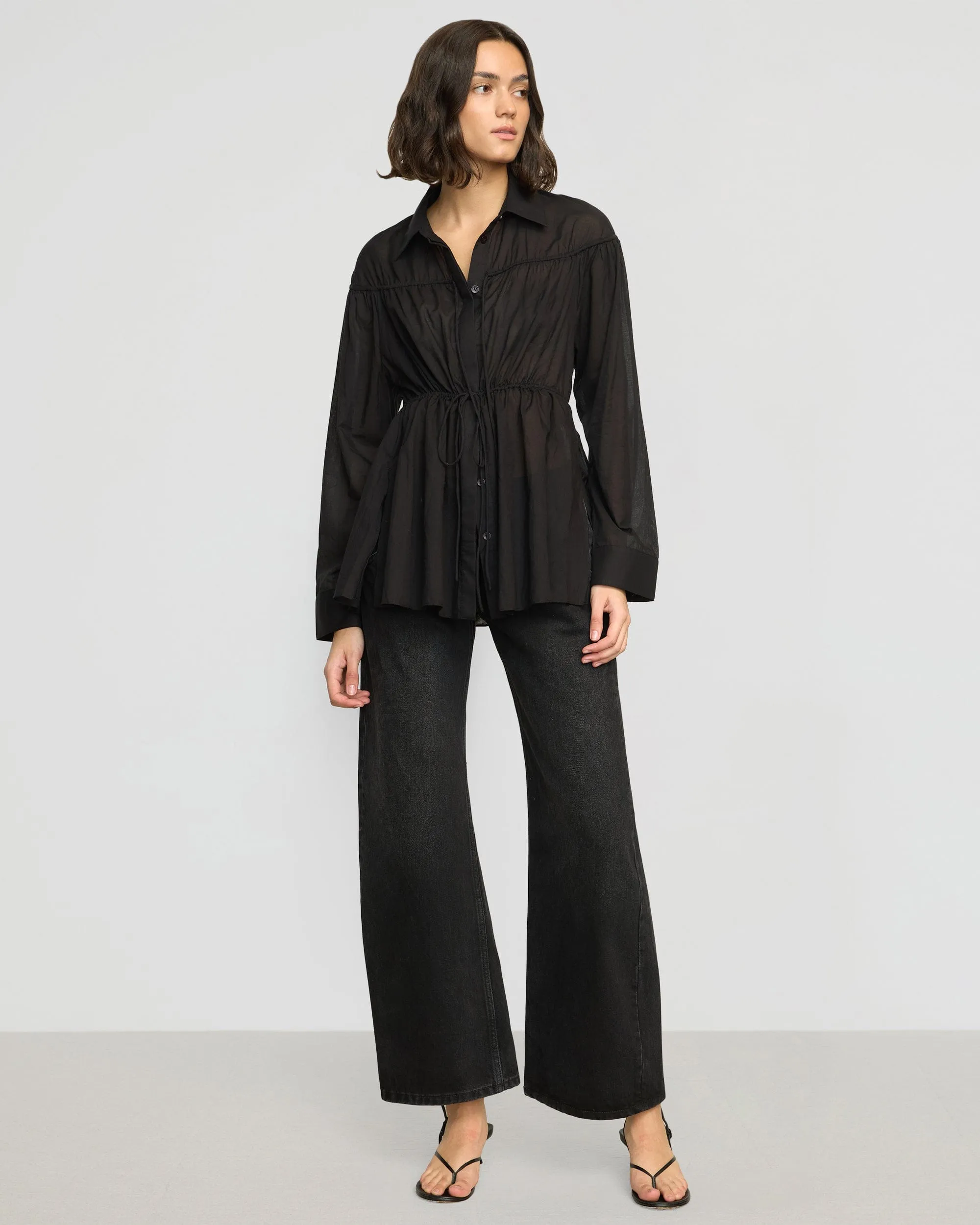 Kia Tie-Front Cotton-Silk Tunic Blouse Low Impact Manufacturing ThermalInsulation