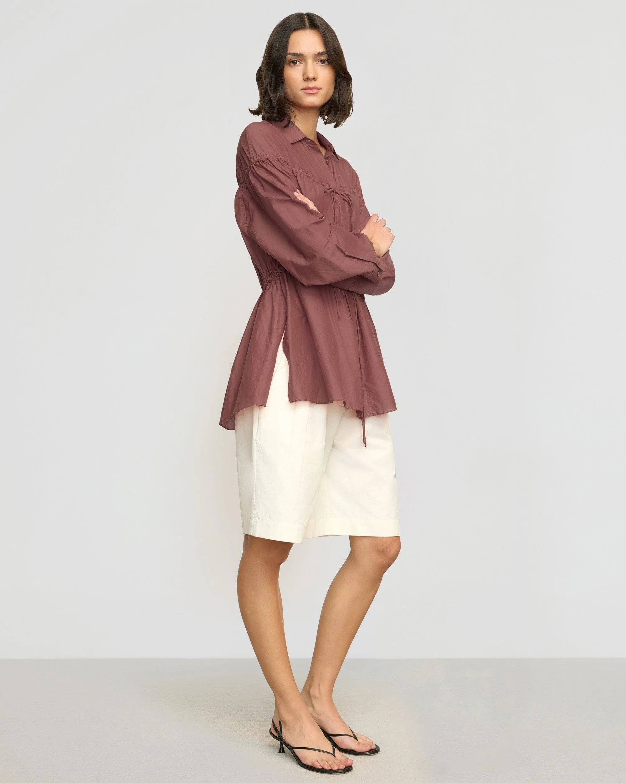 Kia Tie-Front Cotton-Silk Tunic Blouse AntiPill Surface