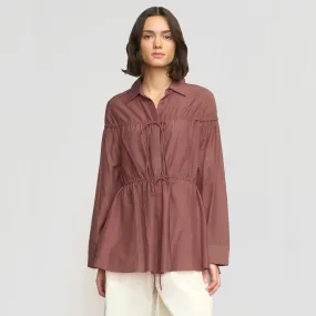 Stretchable Material Kia Tie-Front Cotton-Silk Tunic Blouse