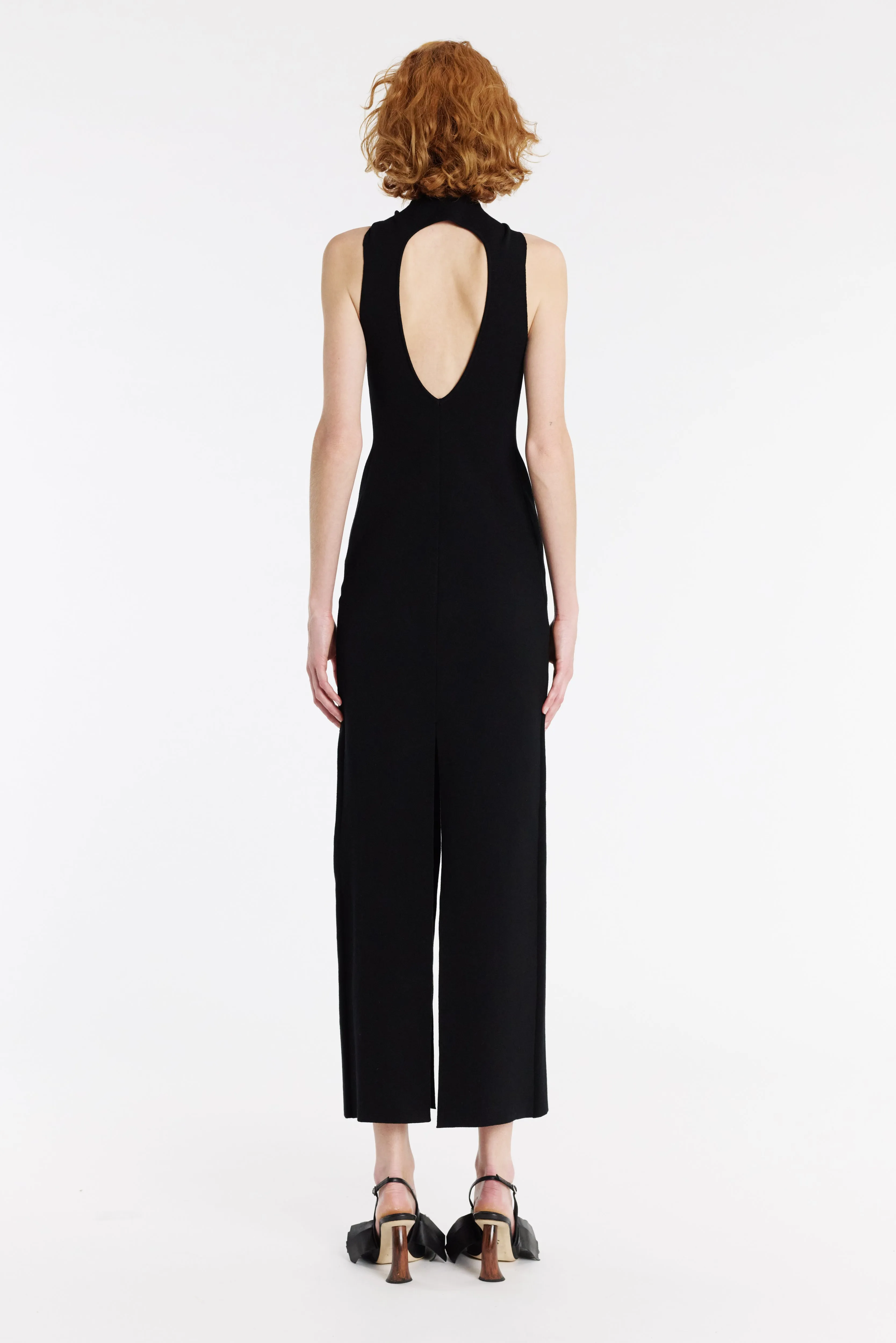 Knit Dress With Neck Tie Black Travel Layer