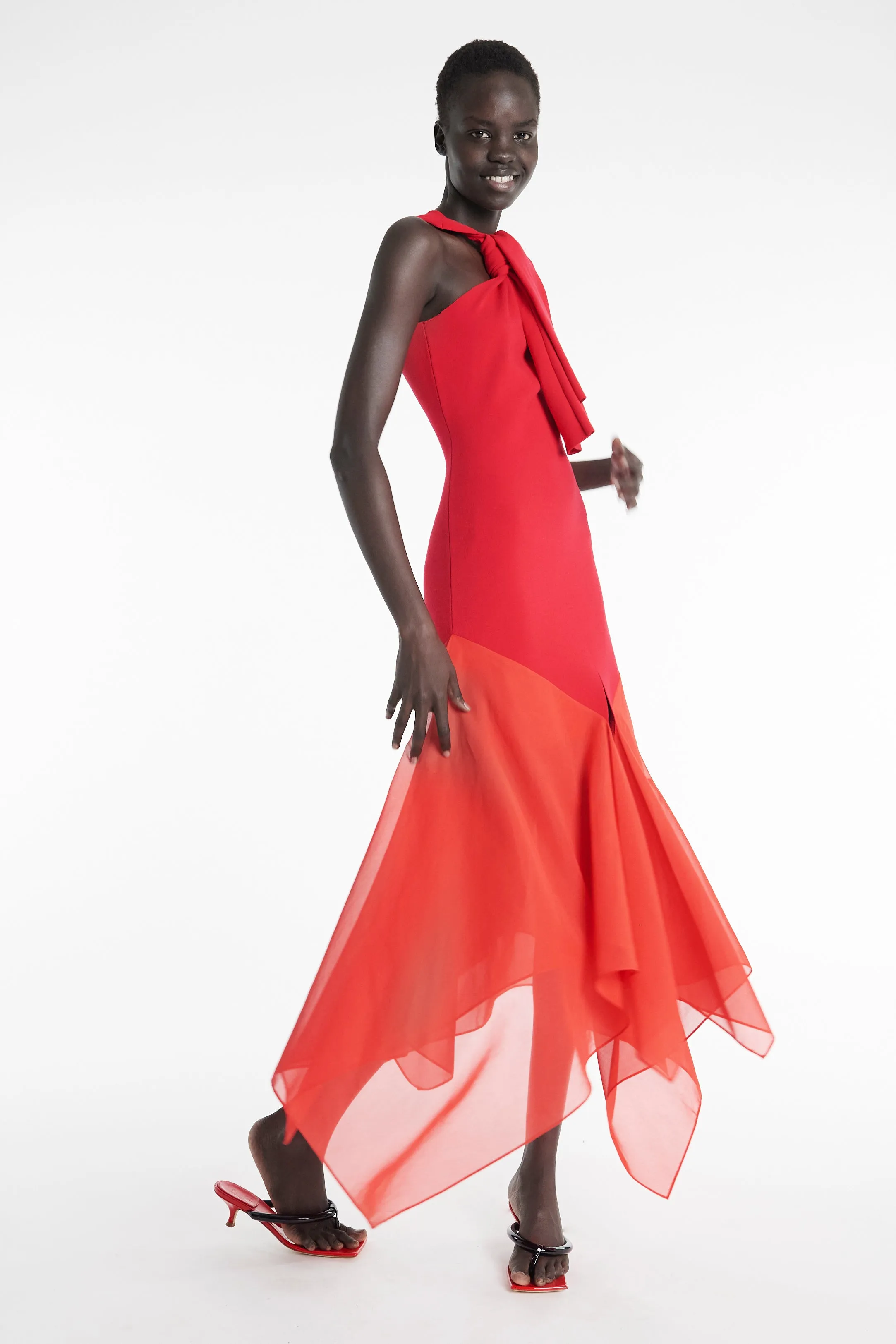 Knit Dress With Organza Inserts Red Lounge Outfit