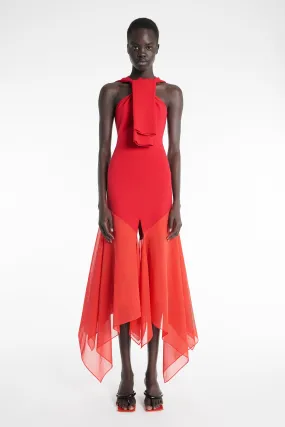 Knit Dress With Organza Inserts Red Dreamy Simplicity