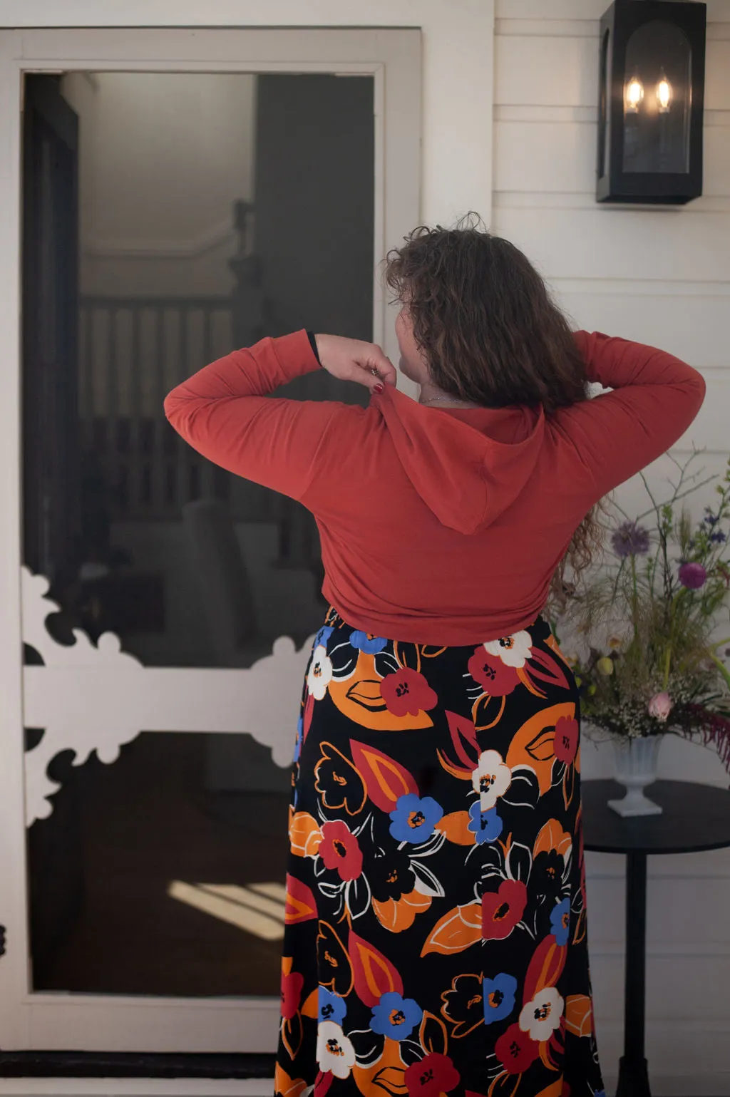 Knit Essentials Comfy Layered Wear Cropped Hoodie In Coral