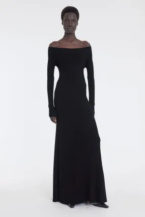 Knit Maxi Off Shoulder Dress Black All Season Style