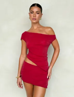 Diagonal Slit COBI SKIRT - RED : SPARKLE