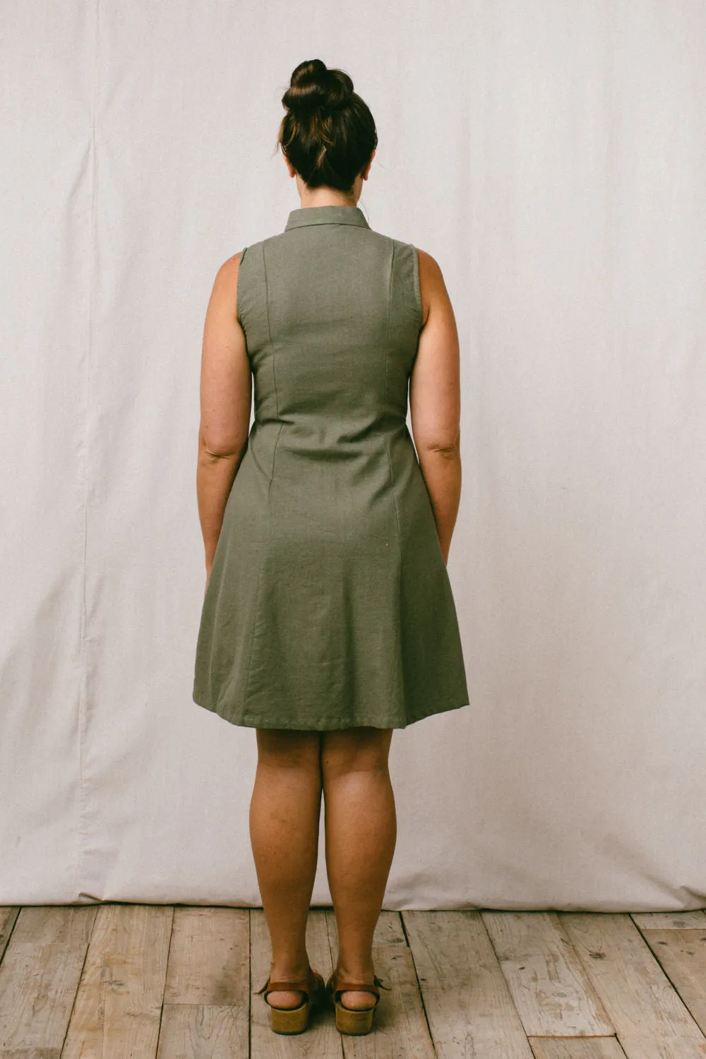 Mona Dress in Olive Linen Movement Feel Natural Form