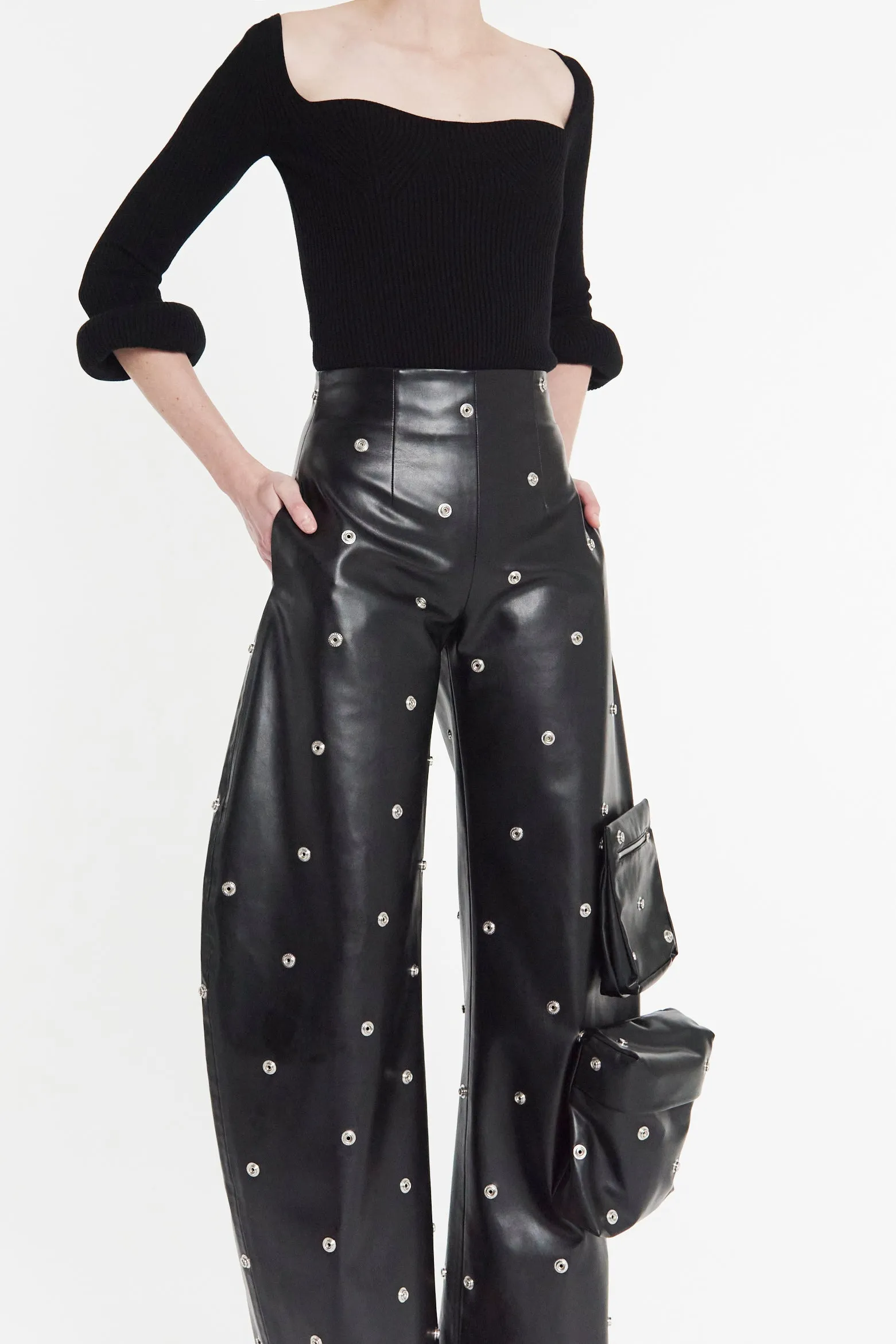 Durable Construction Cooling Technology Knit Top With Square Decollete And Doughnut Sleeves Black