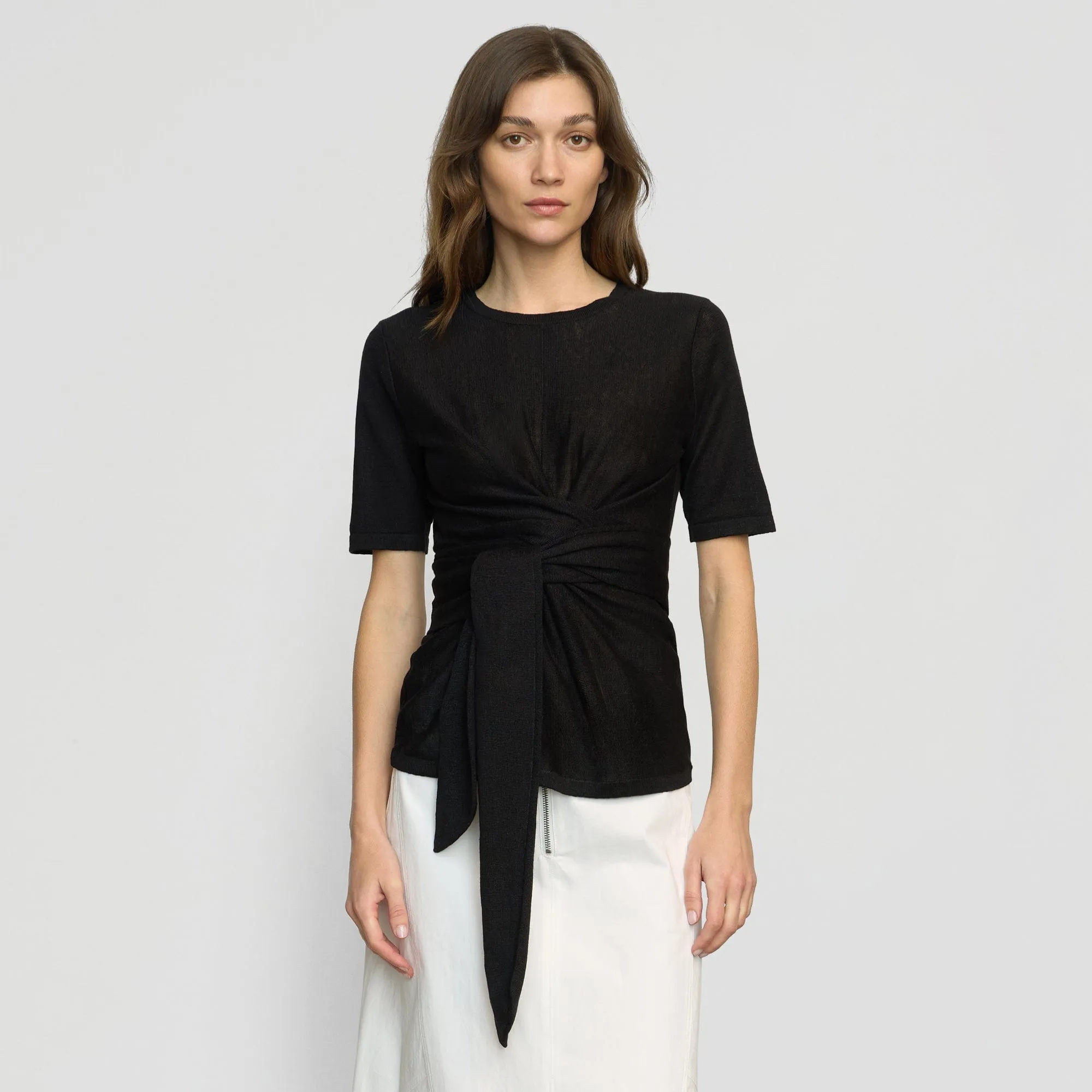 Loopback Fabric Lark Tie-Front Linen Sweater