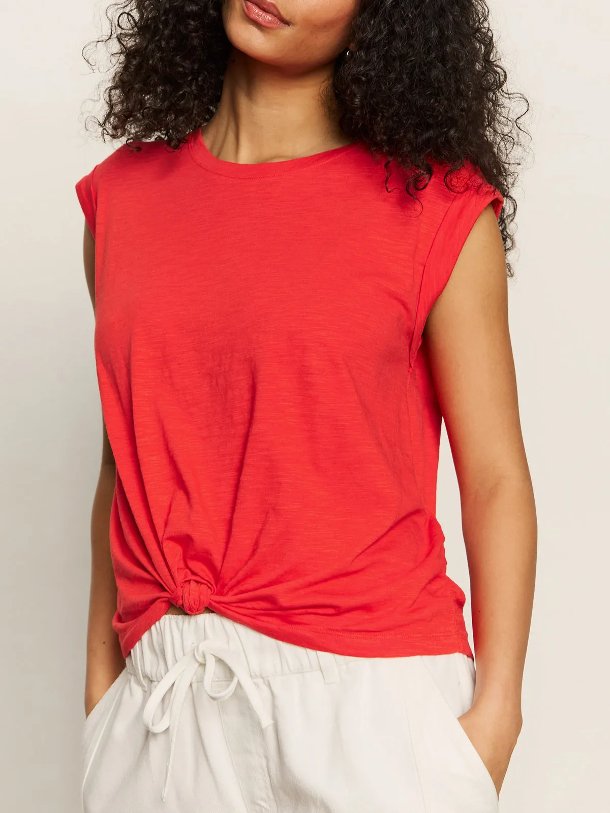 Stylish Tank Double Layered Hem Knotted Muscle Tee Cayenne