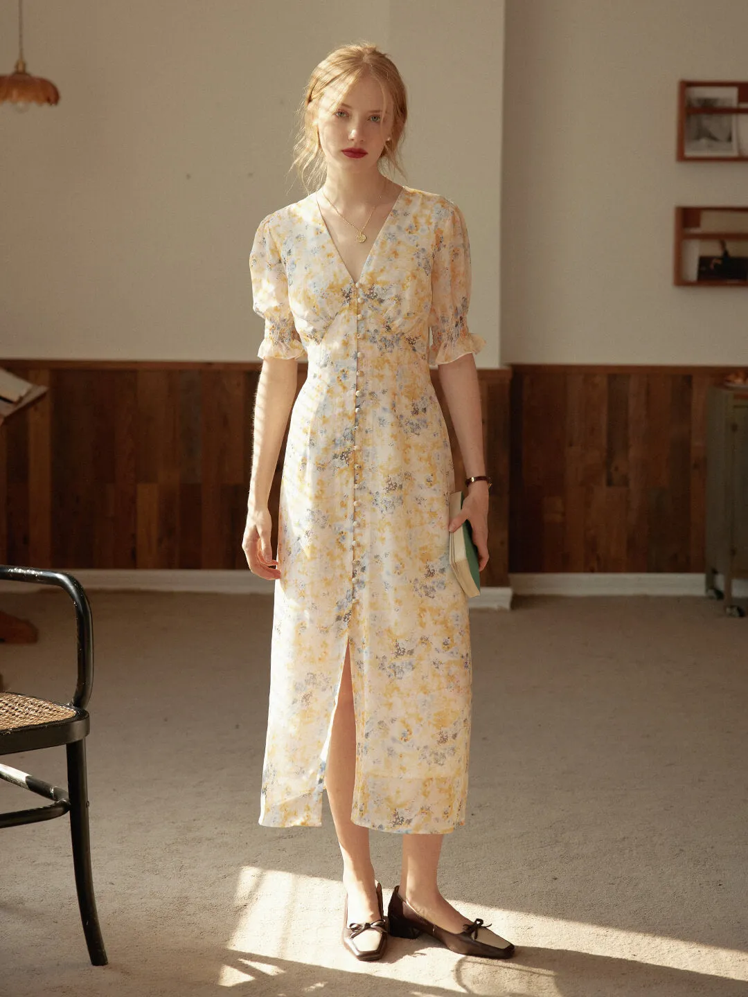 Kora Floral Printed Maxi Dress Printed-Lining Modern and Stylish