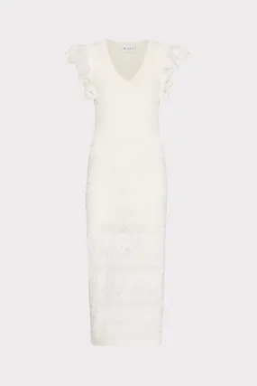 Soft Texture Fresh Style Lace Flutter Sleeve Knit Midi Dress