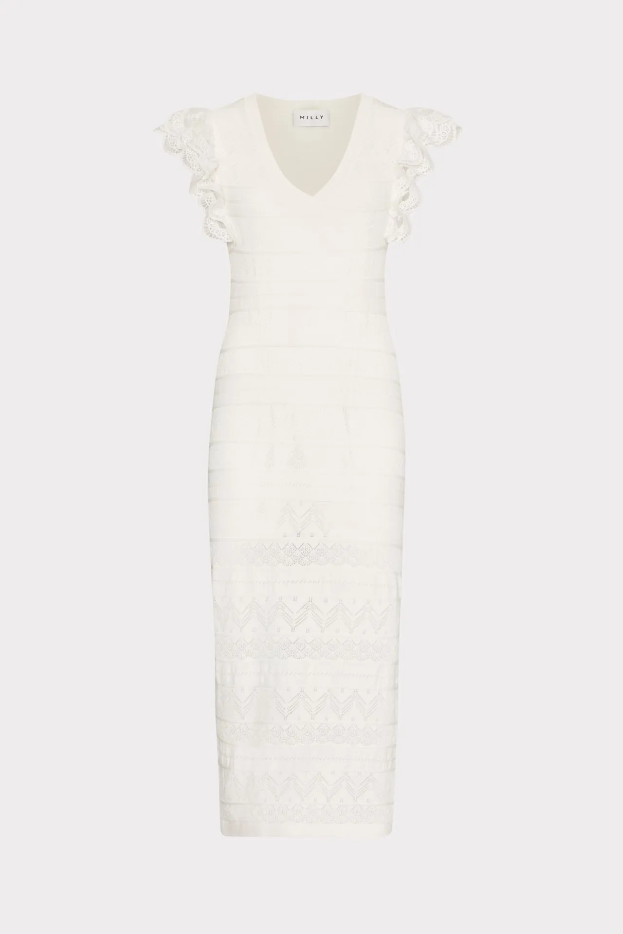 Lace Flutter Sleeve Knit Midi Dress Essential Layer Light Cloud