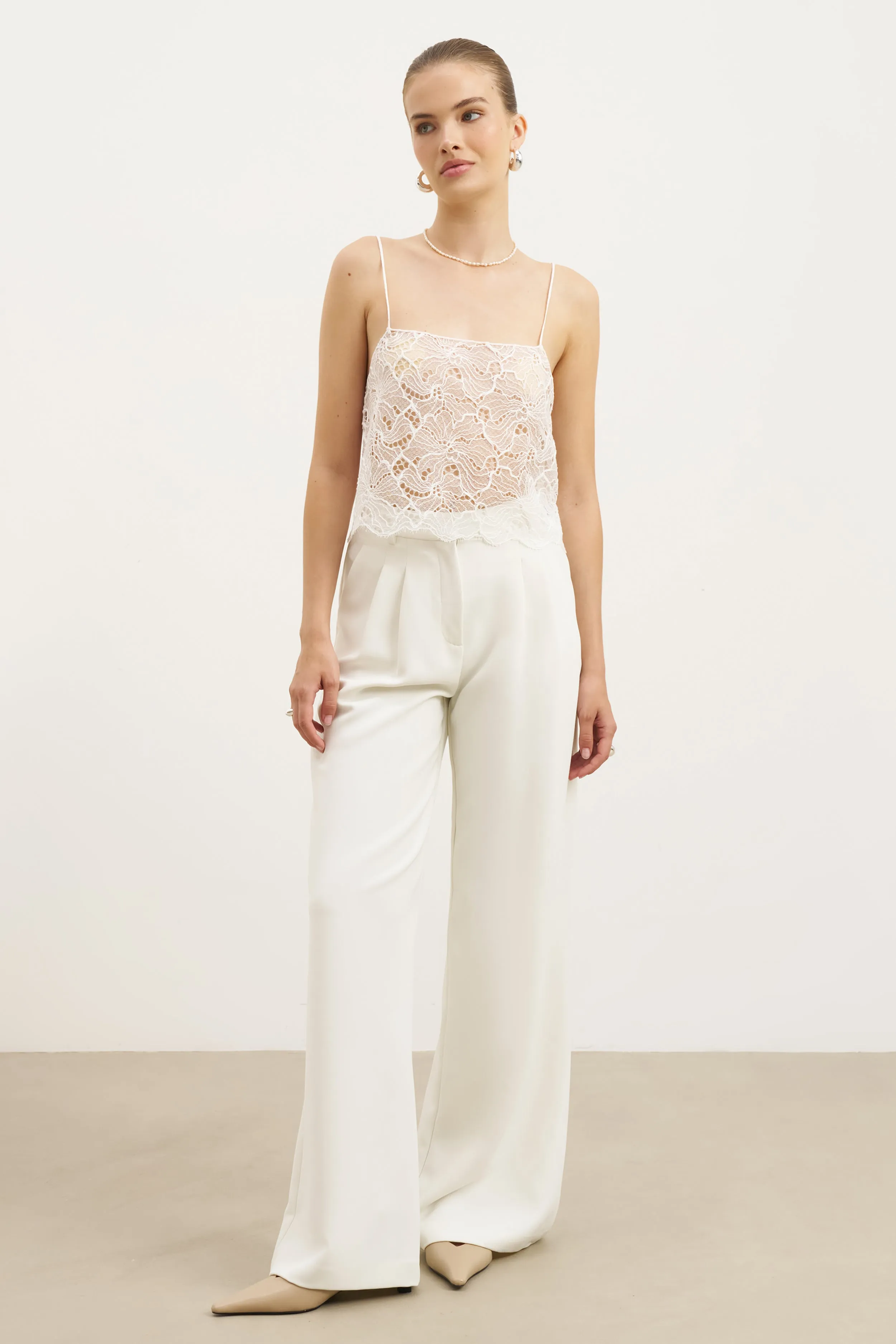 Lace Square Neck Camisole - White WaterResistant