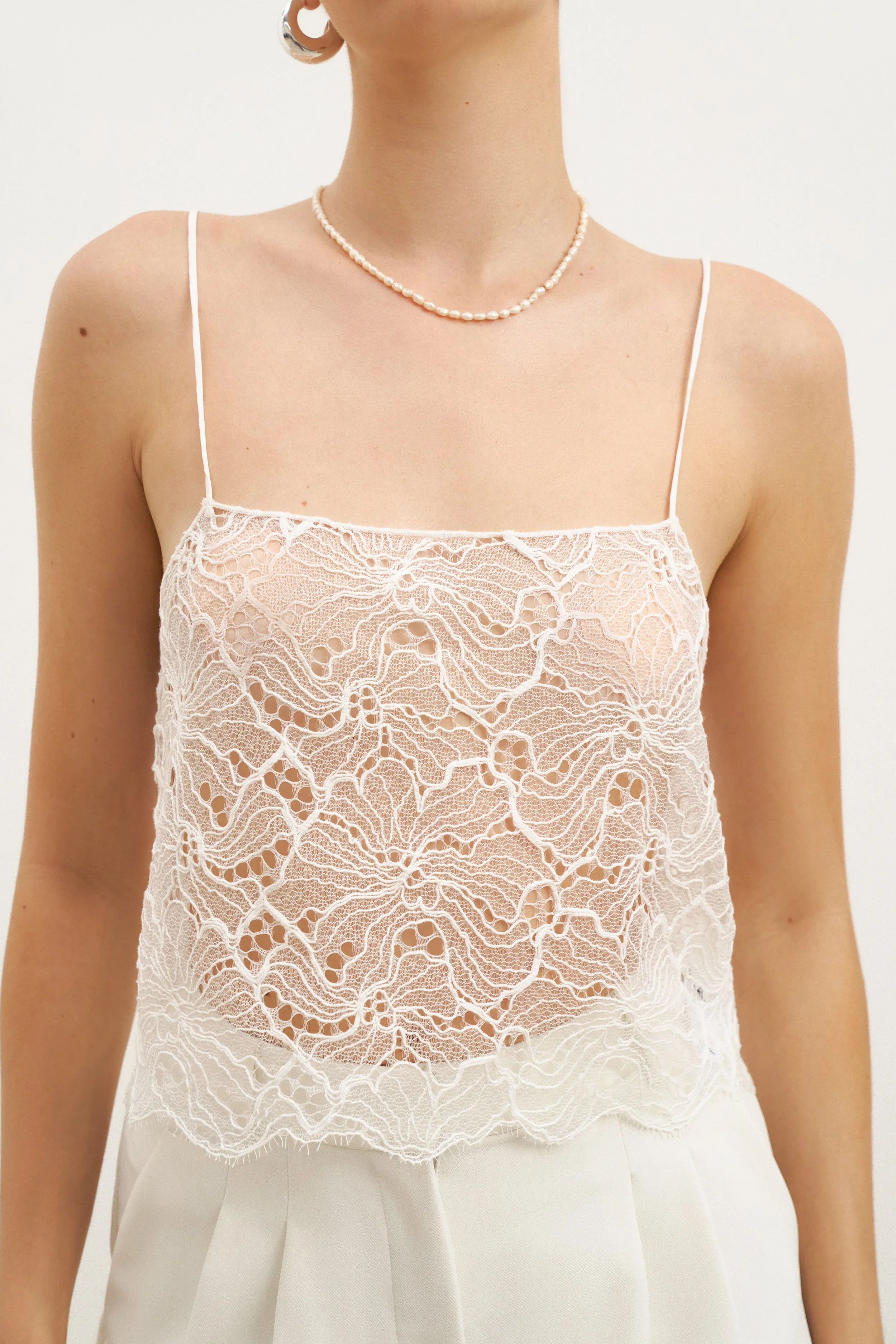 Lace Square Neck Camisole - White Casual Pullover AbrasionResistant Surface