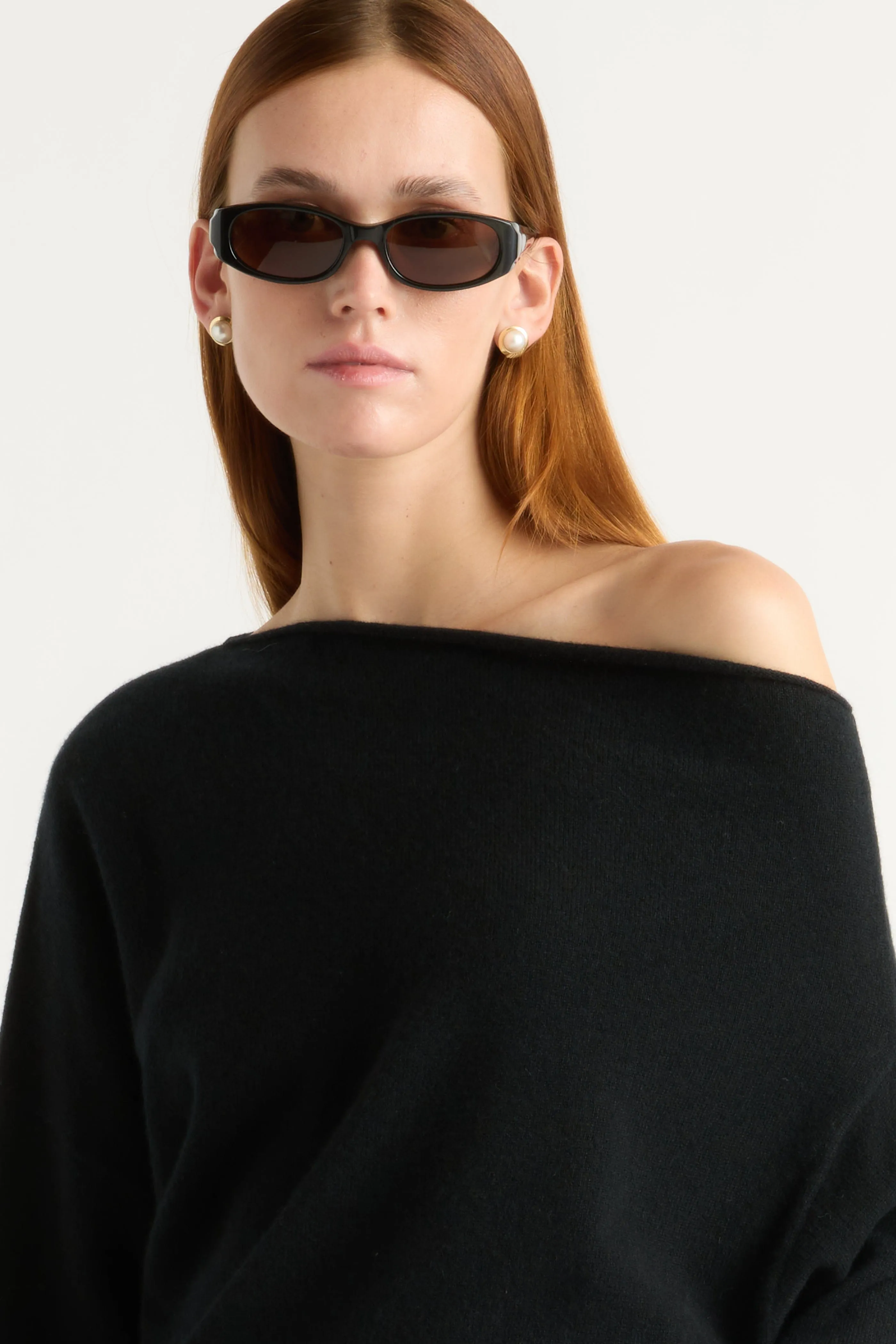 Lan Cashmere Off-Shoulder Sweater Abrasion Resistant Seams