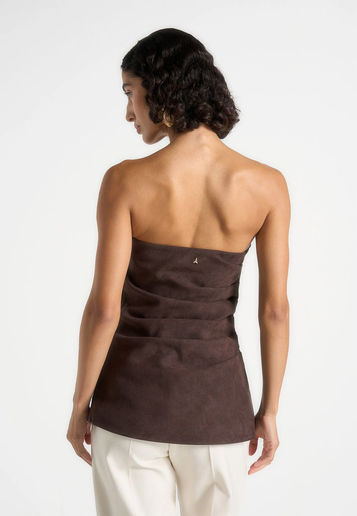 Laurena - Suede Tacked Longline Bandeau Top - Brown Ethically Sourced Cotton Chic And Comfortable