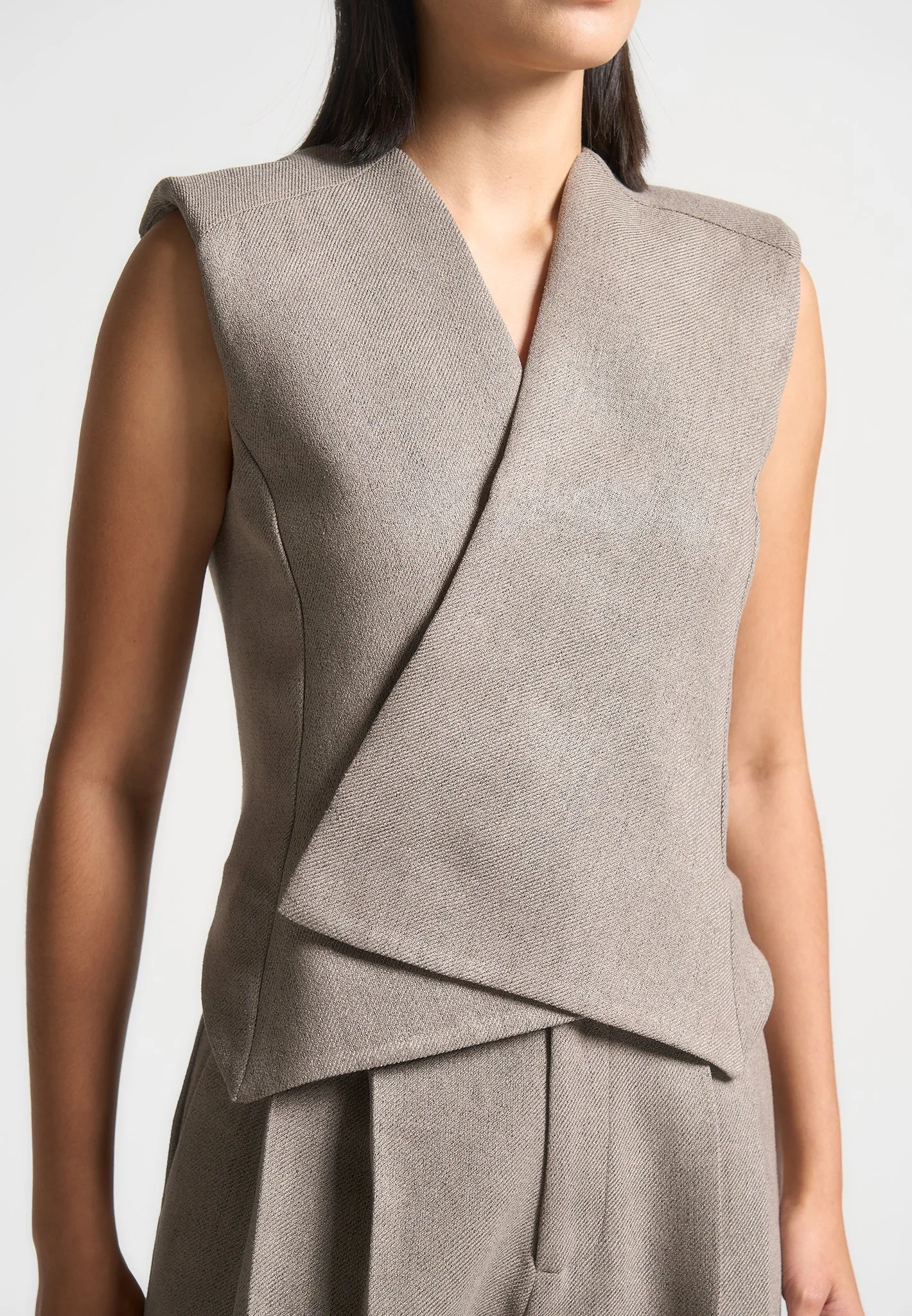 Sleek Wear Work Wearable Laurence - Textured Tailored Wrap Waistcoat - Taupe