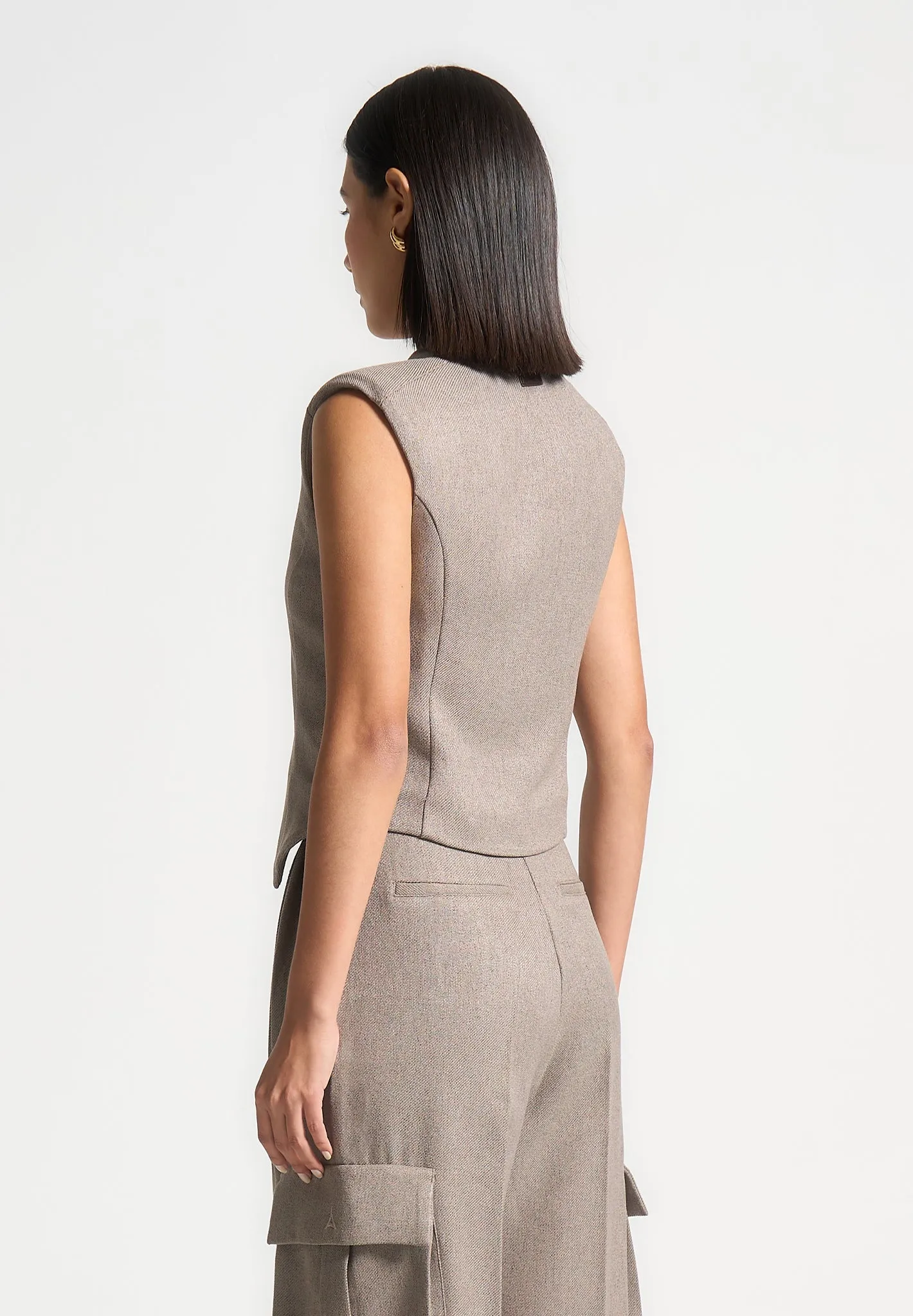 Laurence - Textured Tailored Wrap Waistcoat - Taupe Adaptive Fit Technology